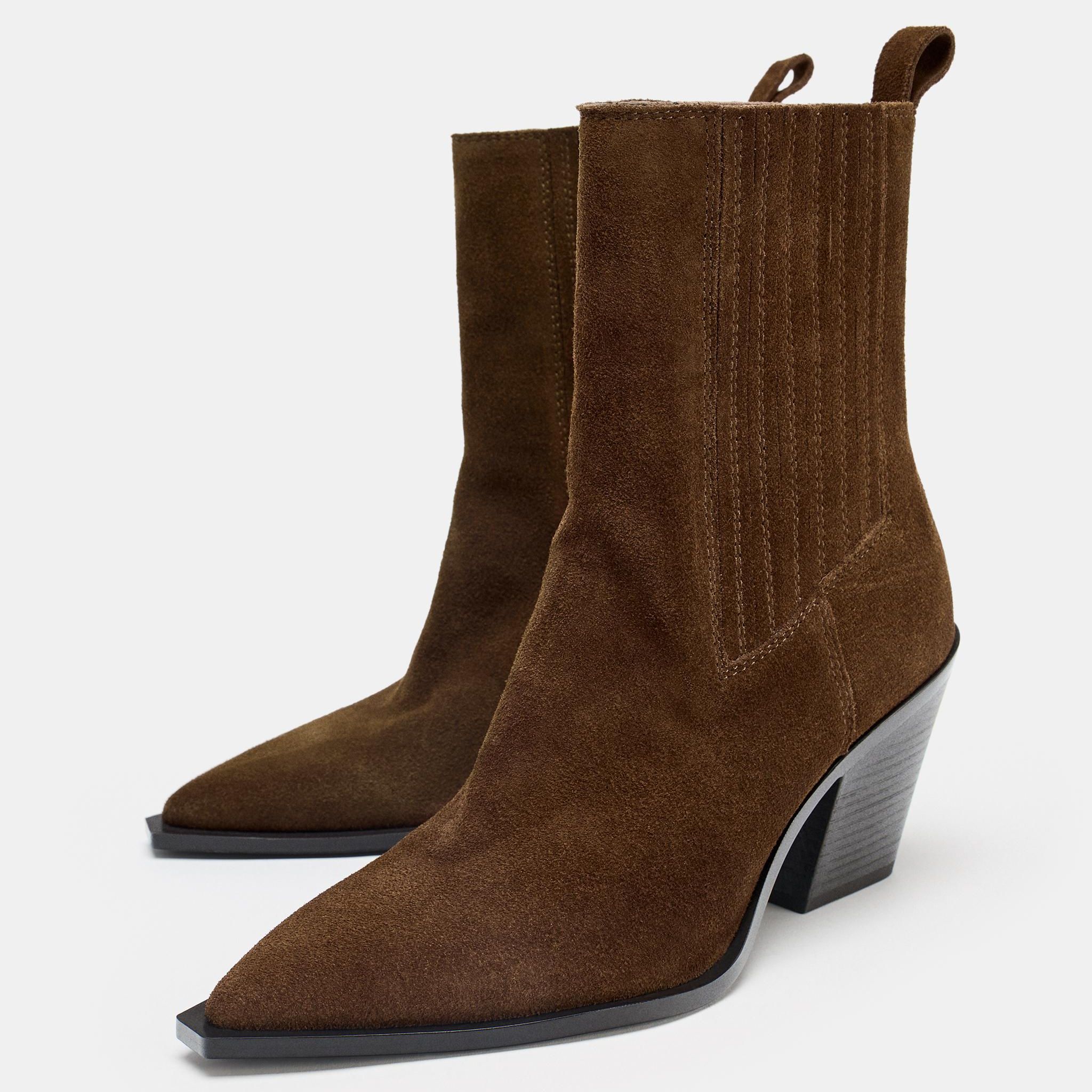 Split Suede Cowboy Ankle Boots