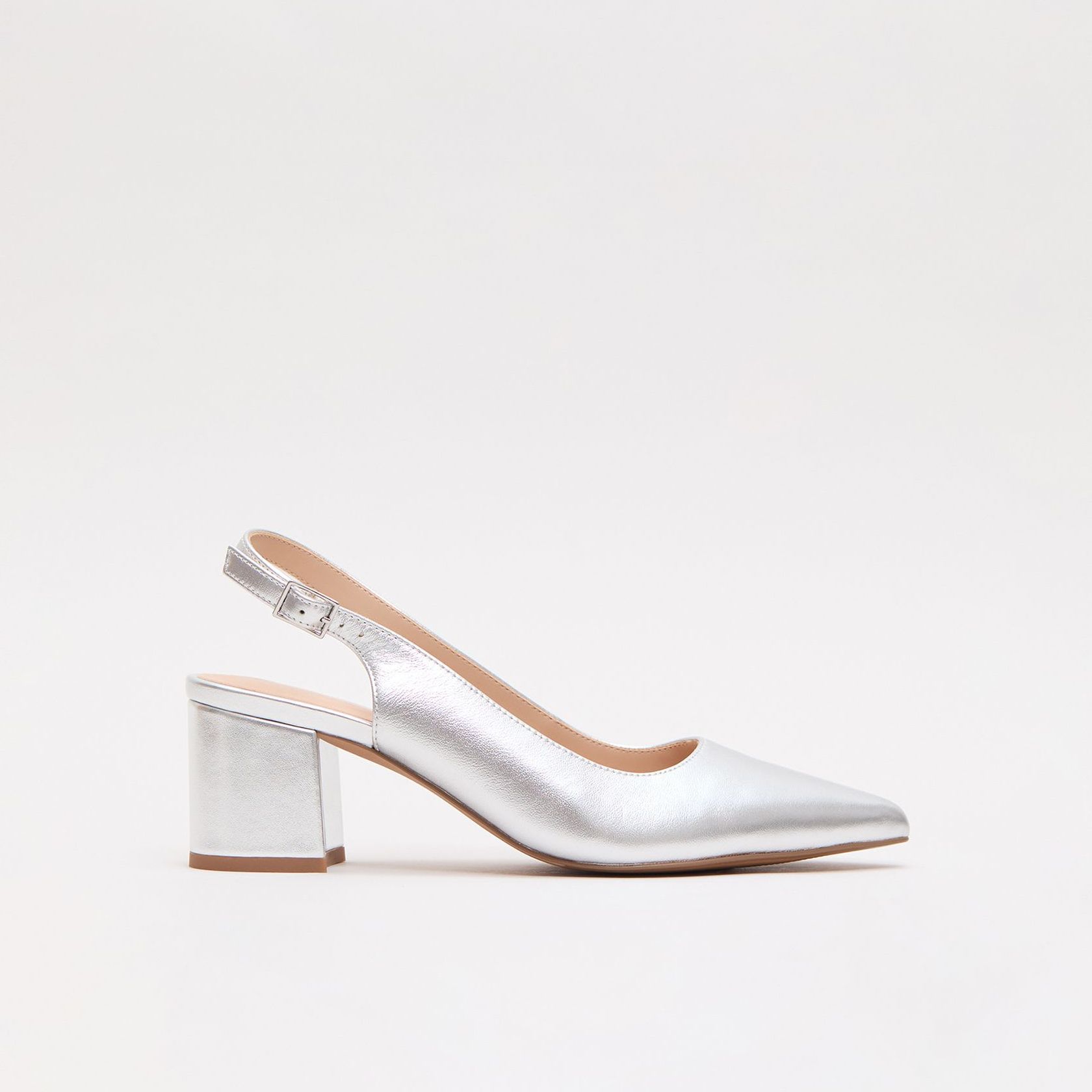 Leather Metallic Block Heel Slingback Shoes