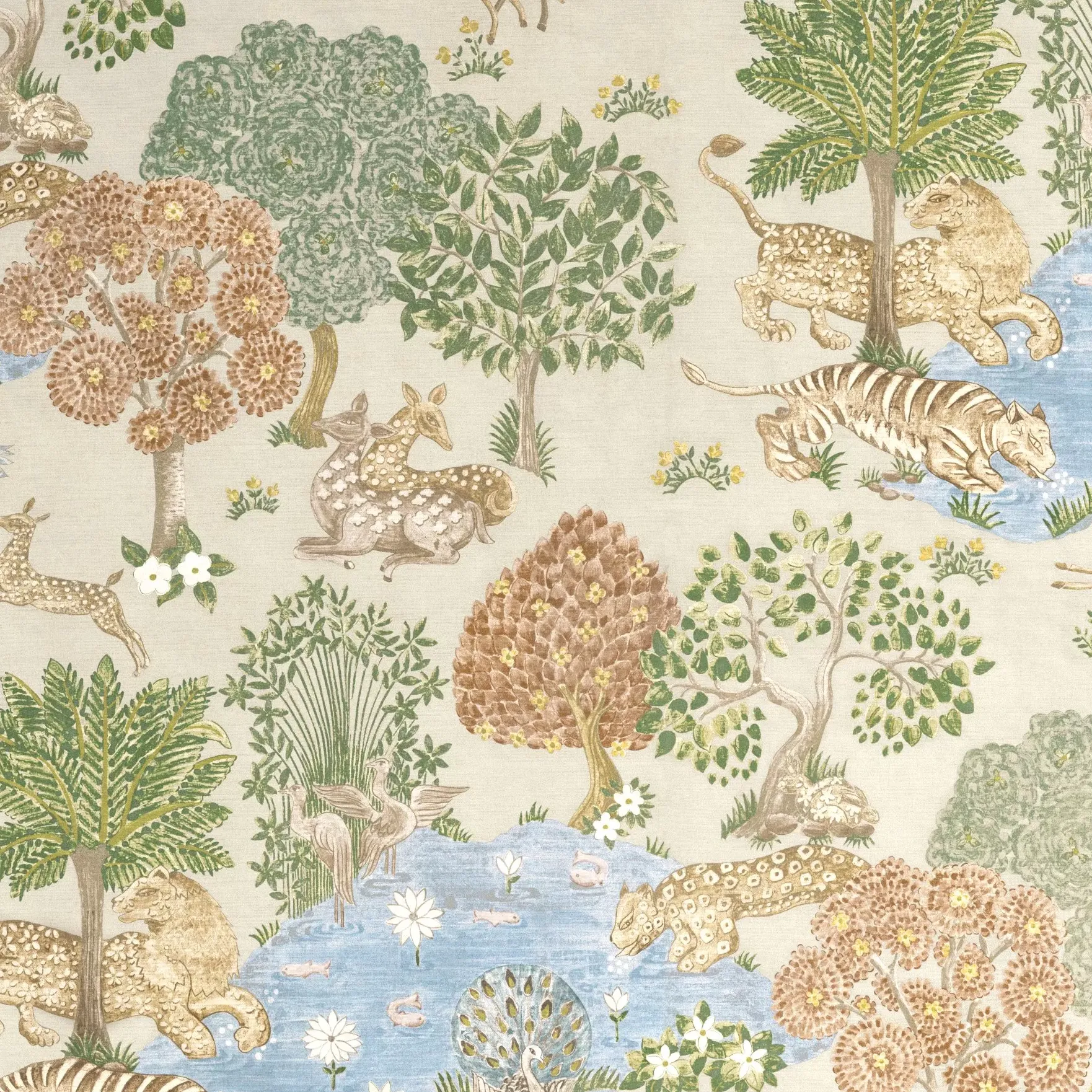 John Lewis X Sanderson Pamir Garden Print Pair Lined Pencil Pleat Curtains