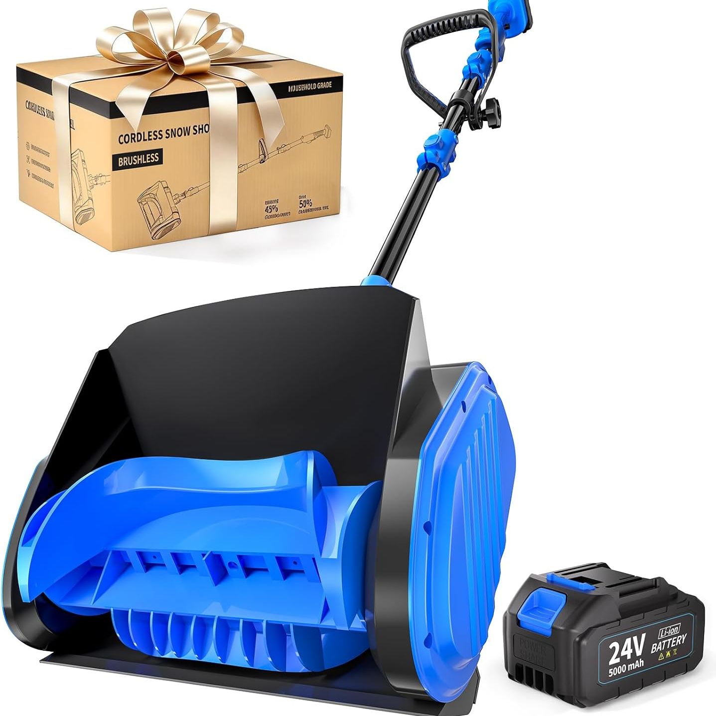 Electric Cordless Snow Shovel, 14.4-Inch | 24v | 5.0ah Brushless Cordless Snow Blower With Battery and Charger, 26ft Throwing Distance, 5000rpm/min, Snow Removal for Driveway/steps/patio/sidewalk