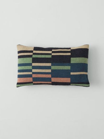 Bristol Weaving Mill Block Stripe Cushion Cover | Deep Blue/fern