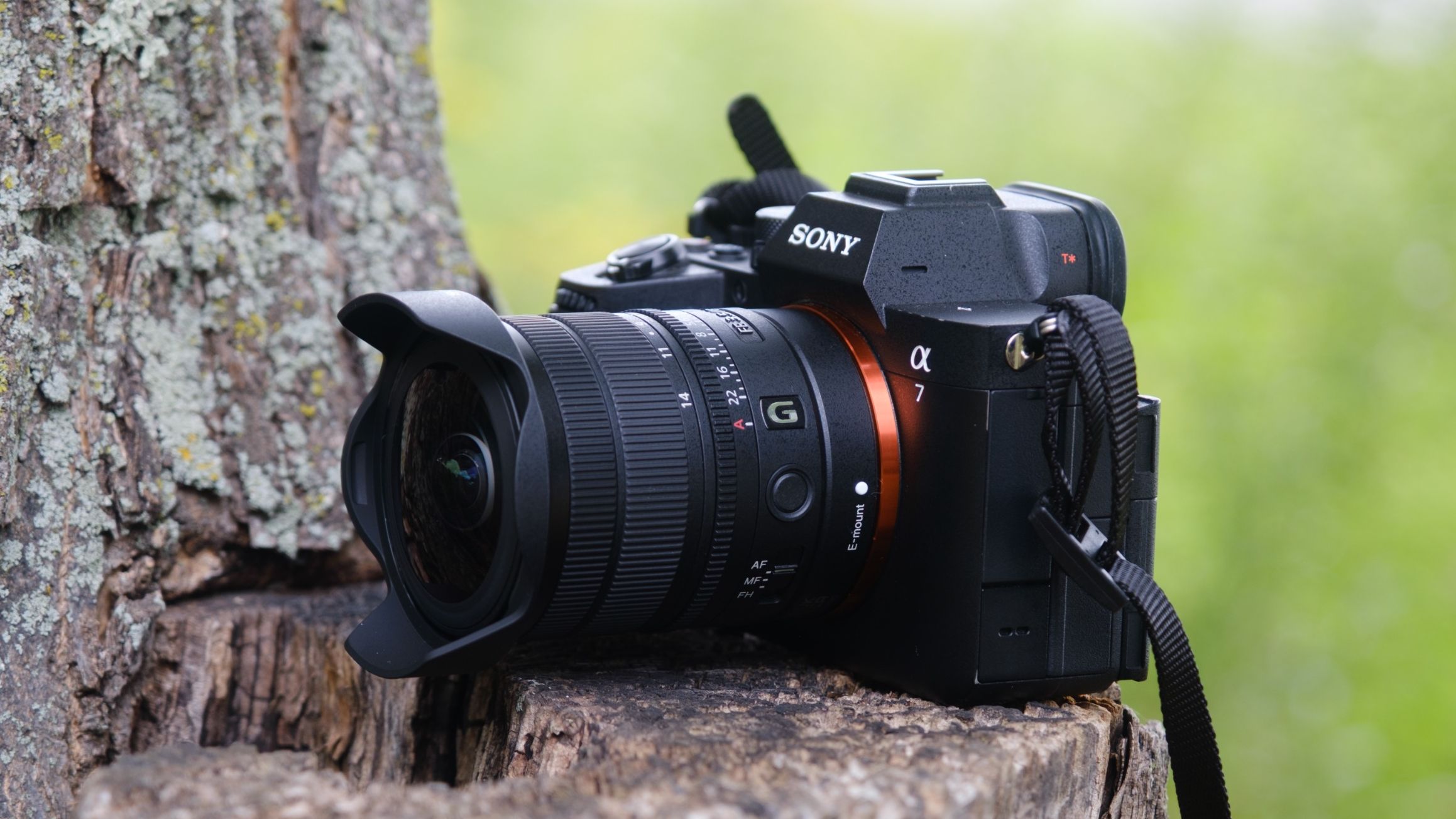 A photograph of the Sony FE 8-14mm f/3.5 Fisheye G lens outdoors