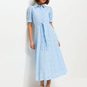 Bright Blue Broderie Shirt Midi Dress