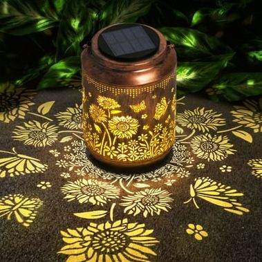 Dazlute Solar Lanterns Butterfly Lights Outdoor Decor Hanging Lantern Waterproof Metal Led Sunflower Light Decorative Garden,yard,patio,lawn Pathway Decoration