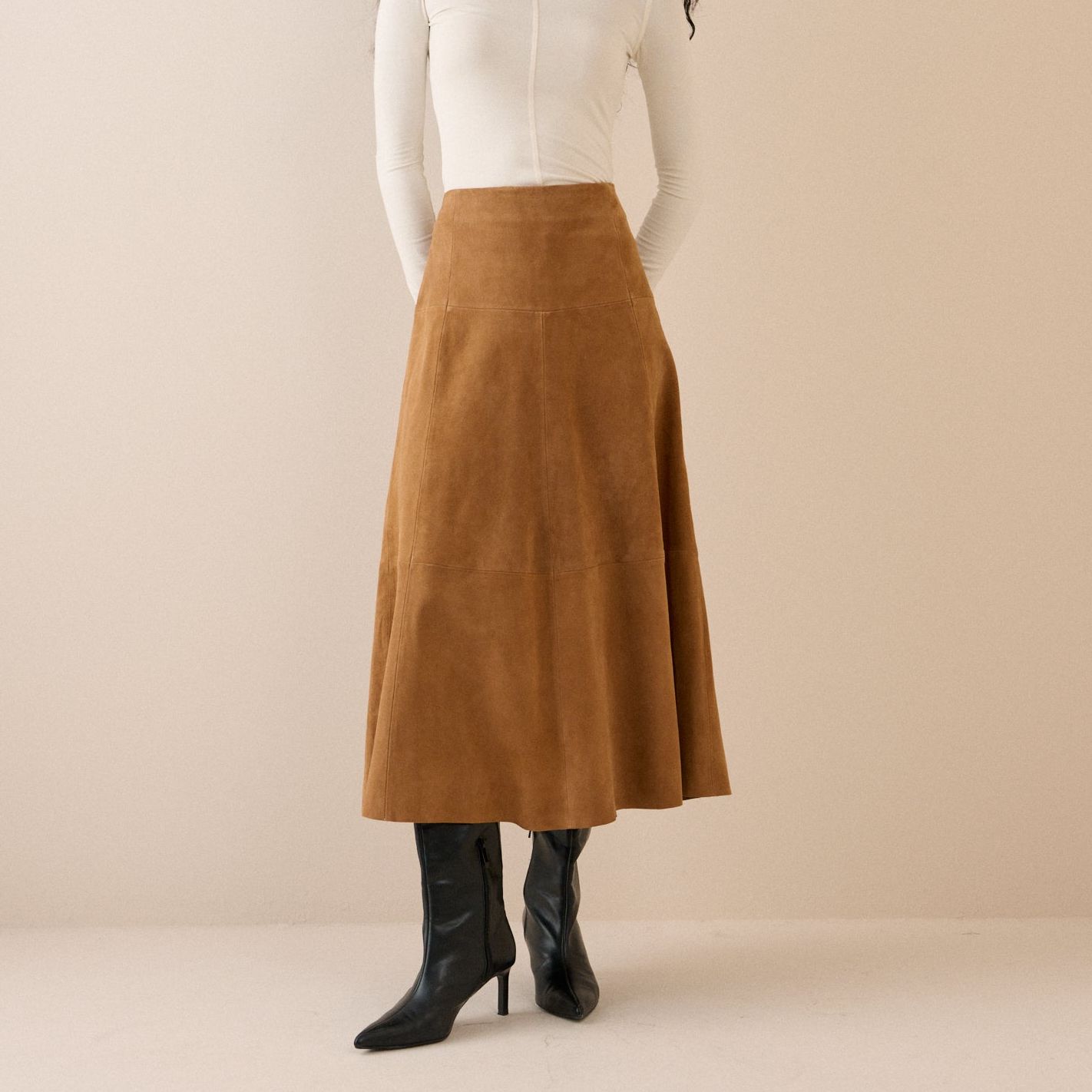Brown Suede Midi Skirt