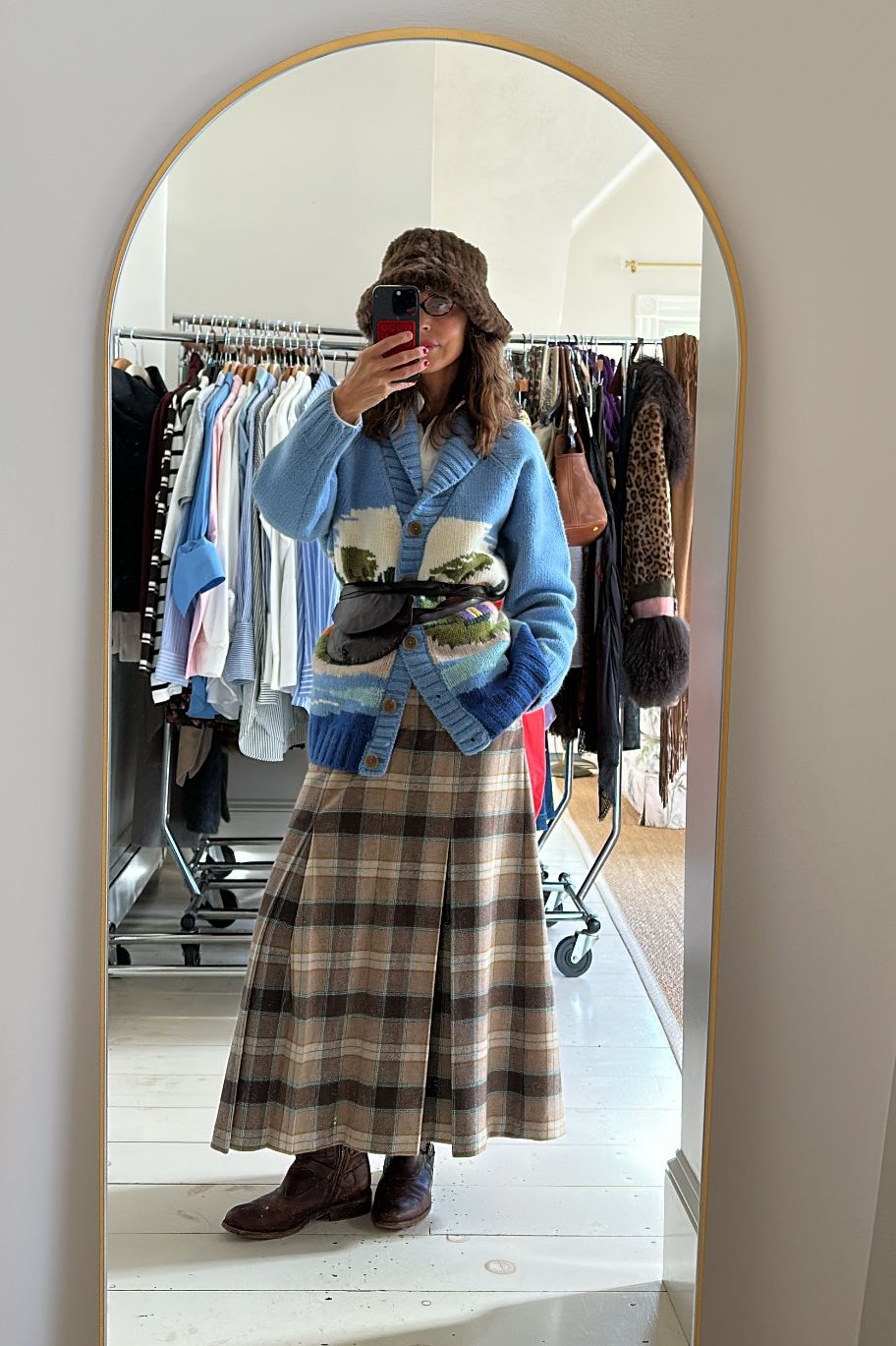 Larissa Mills wearing plaid outfits