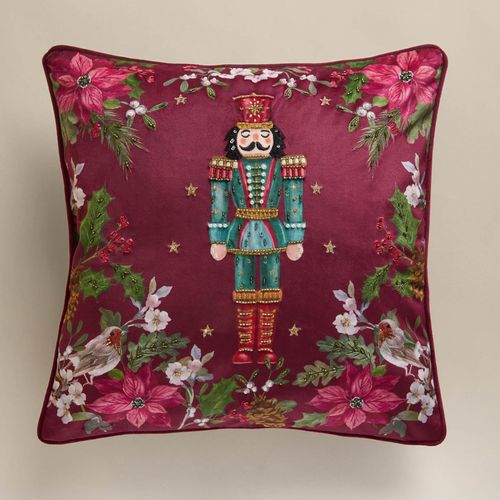 Velvet Nutcracker Embellished Cushion