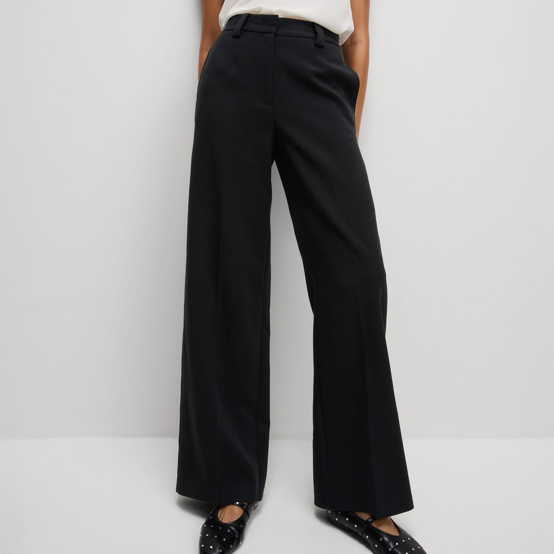 Crepe Tab Detail Wide Leg Trousers