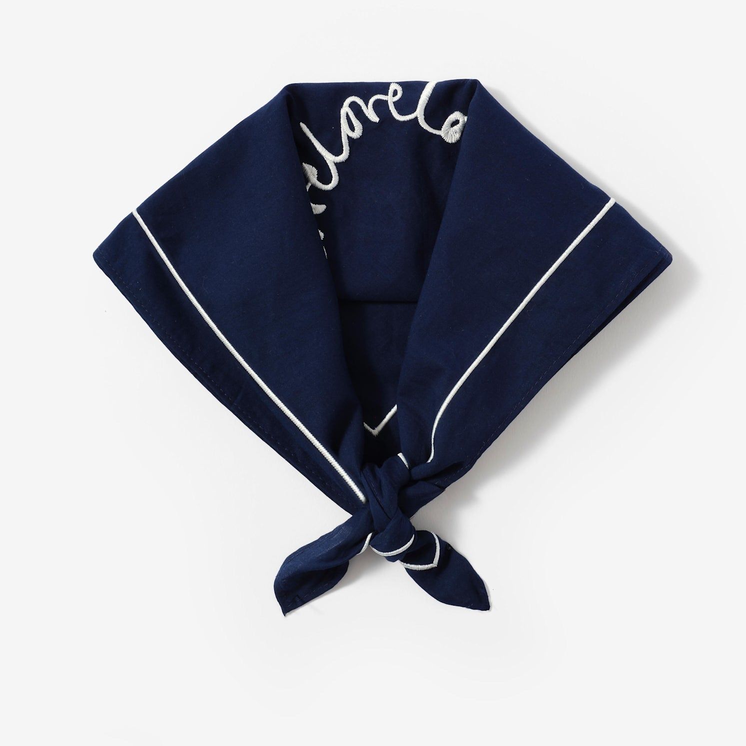Navy Cotton Heart Embroidered Square Scarf