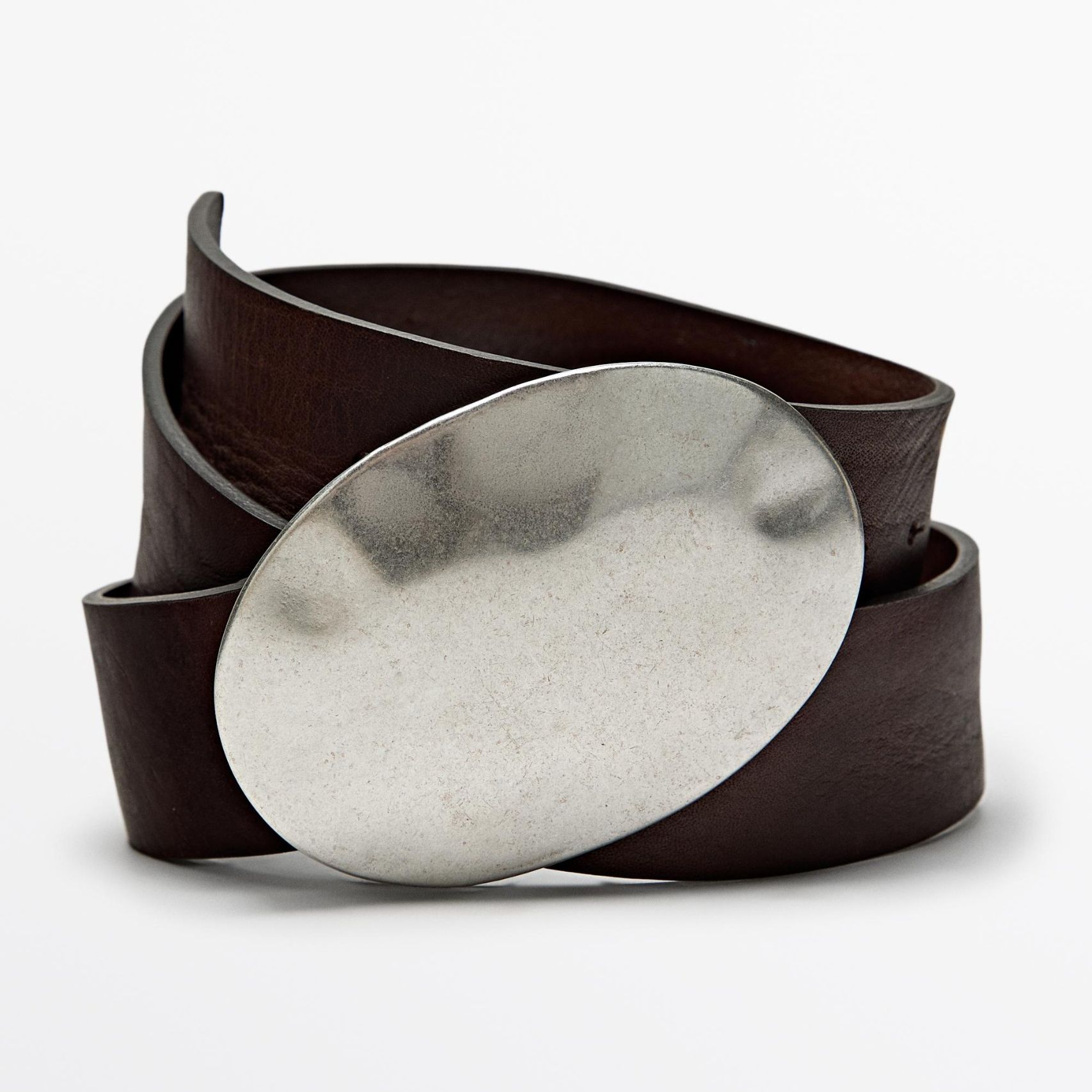 Oval Textured Buckle Nappa Leather Belt