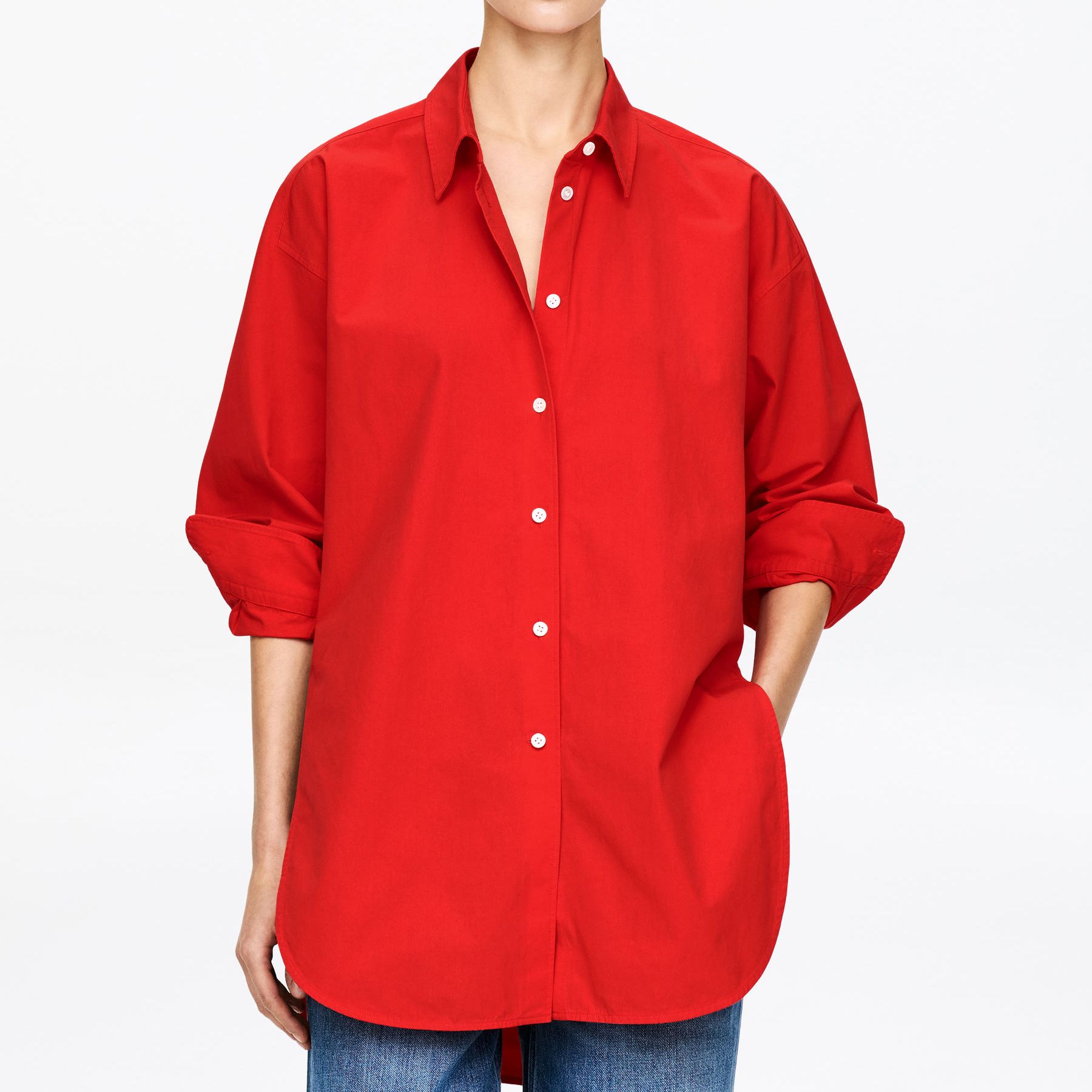 Curved Slit Shirt &amp;ndash; Red &amp;ndash; Women &amp;ndash; Arket Gb