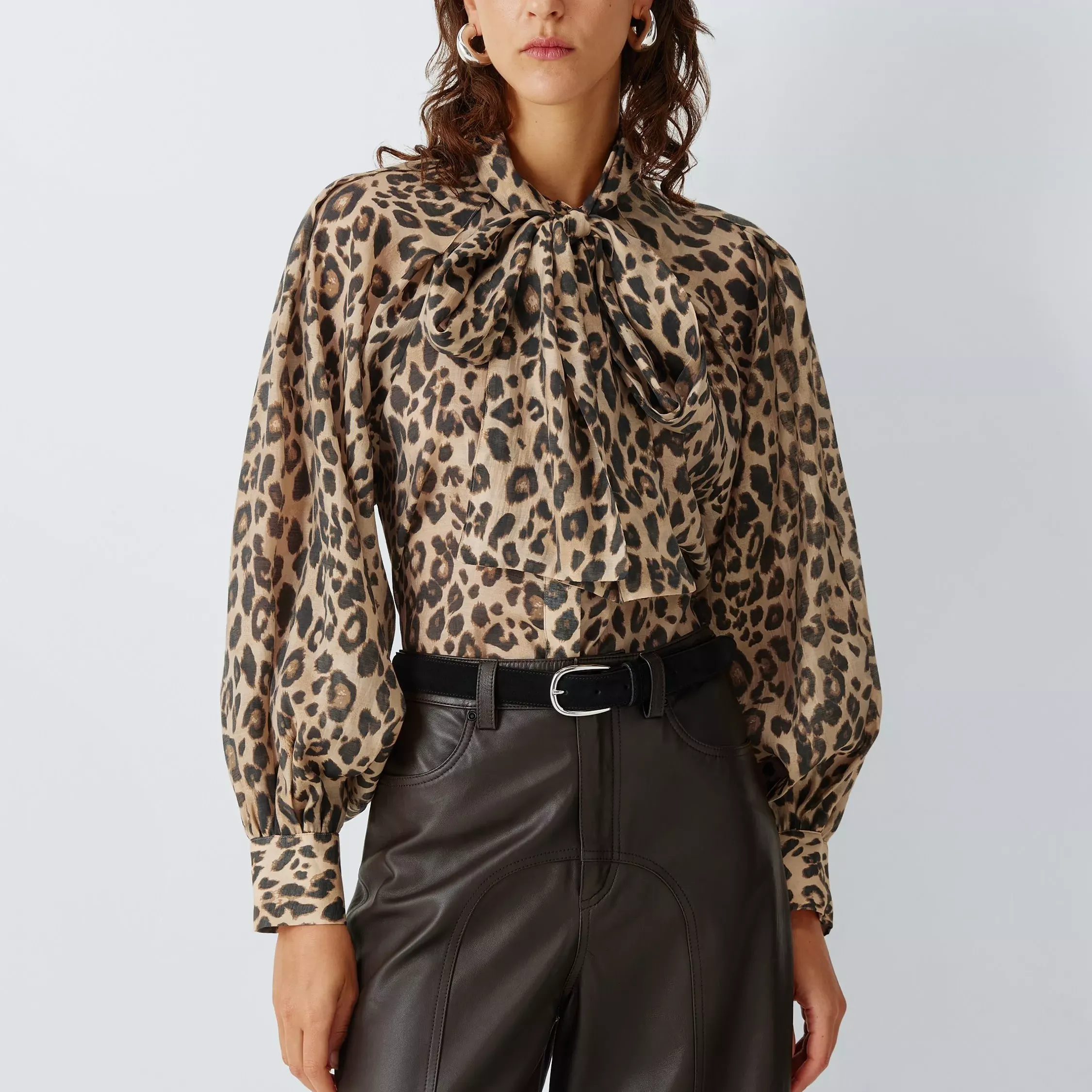 And/or Cassie Leopard Print Tie Neck Top, Leopard