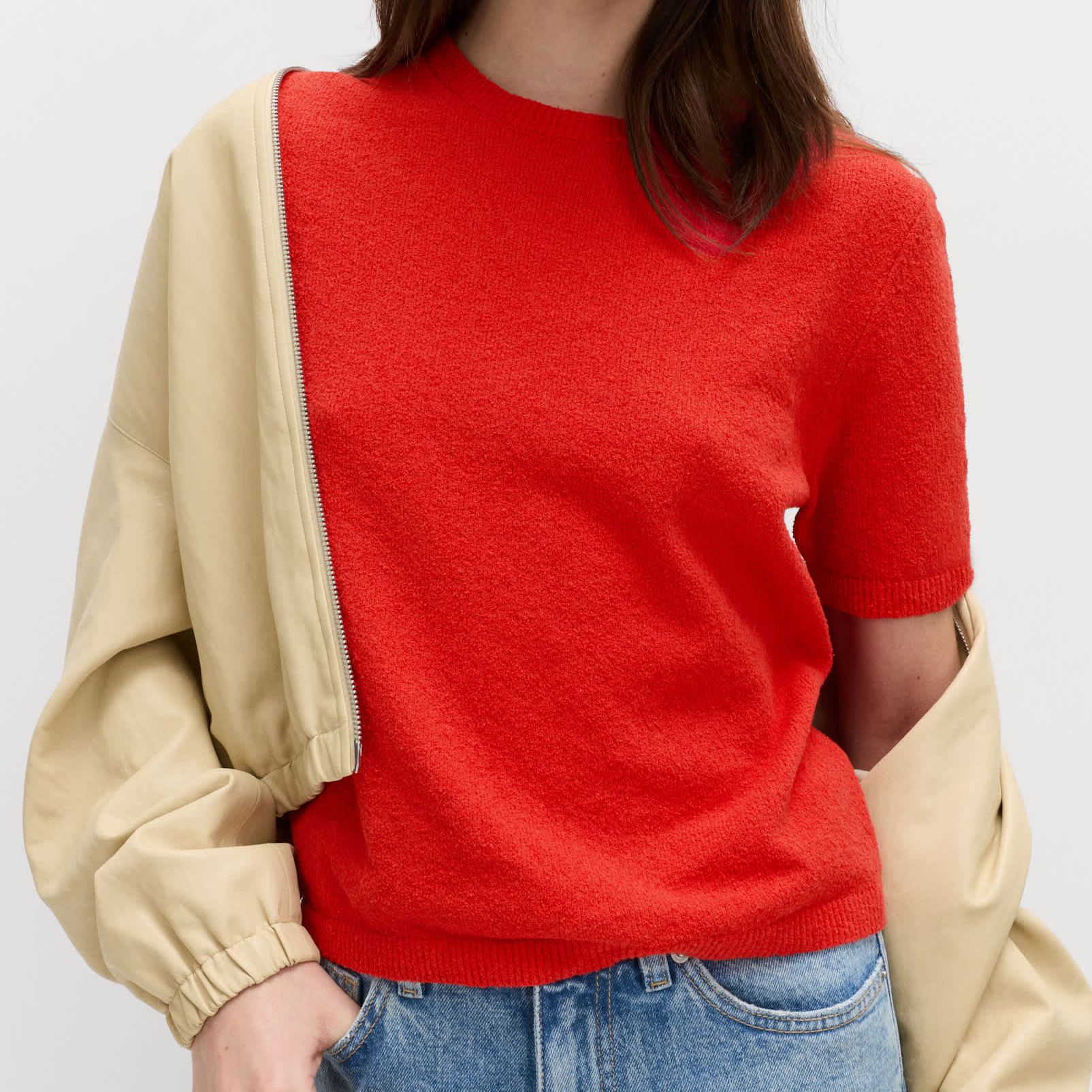 Cotton Rich Boucle Slim Fit Knitted Top