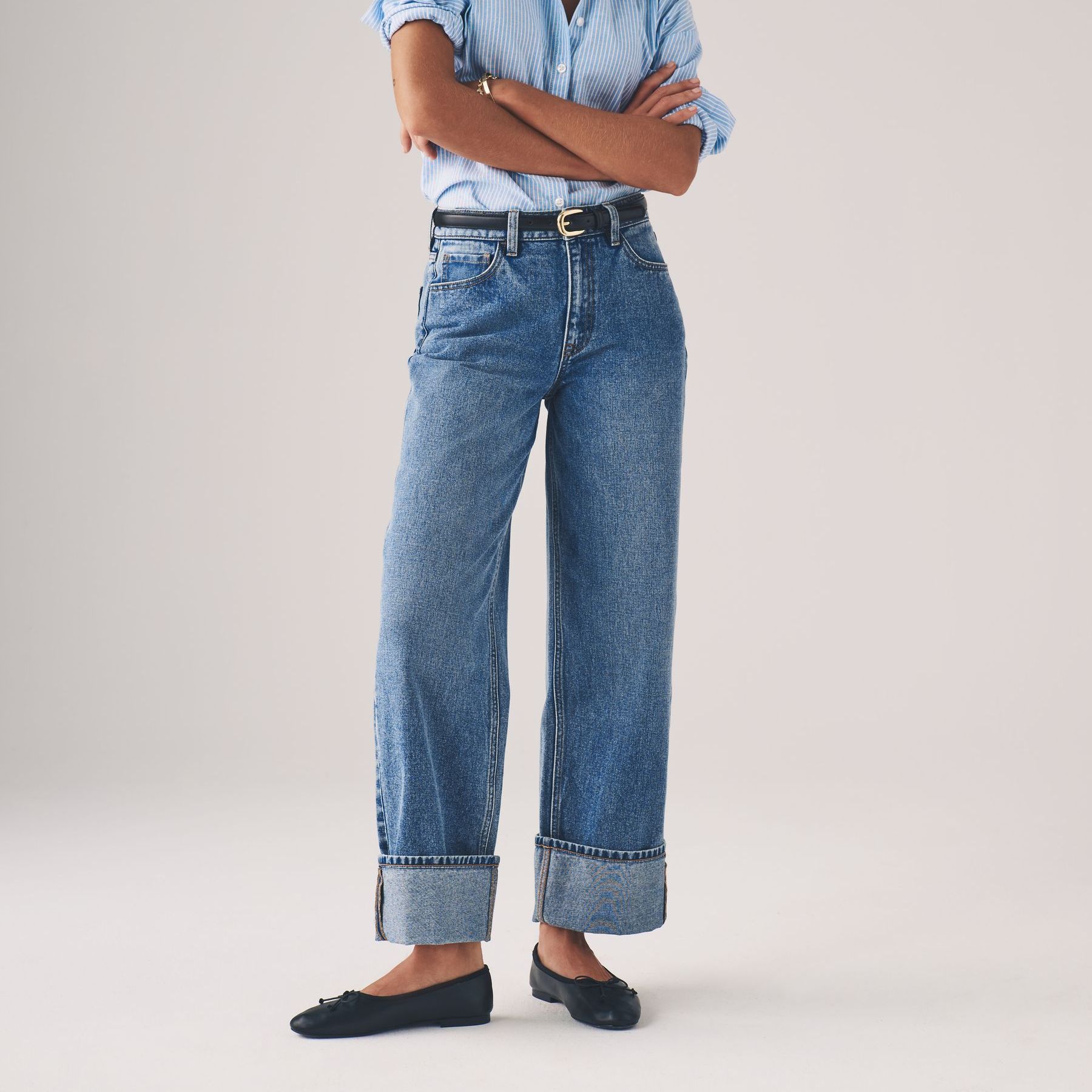 The Set 2 Pack Wide Leg Turn Up Hem Jeans Mid Blue/dark Blue