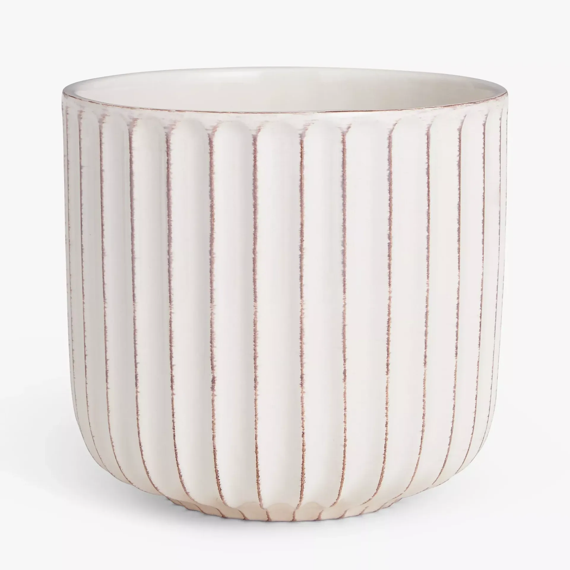 John Lewis Country Ribbed Earthenware Indoor Planter, 23cm, White