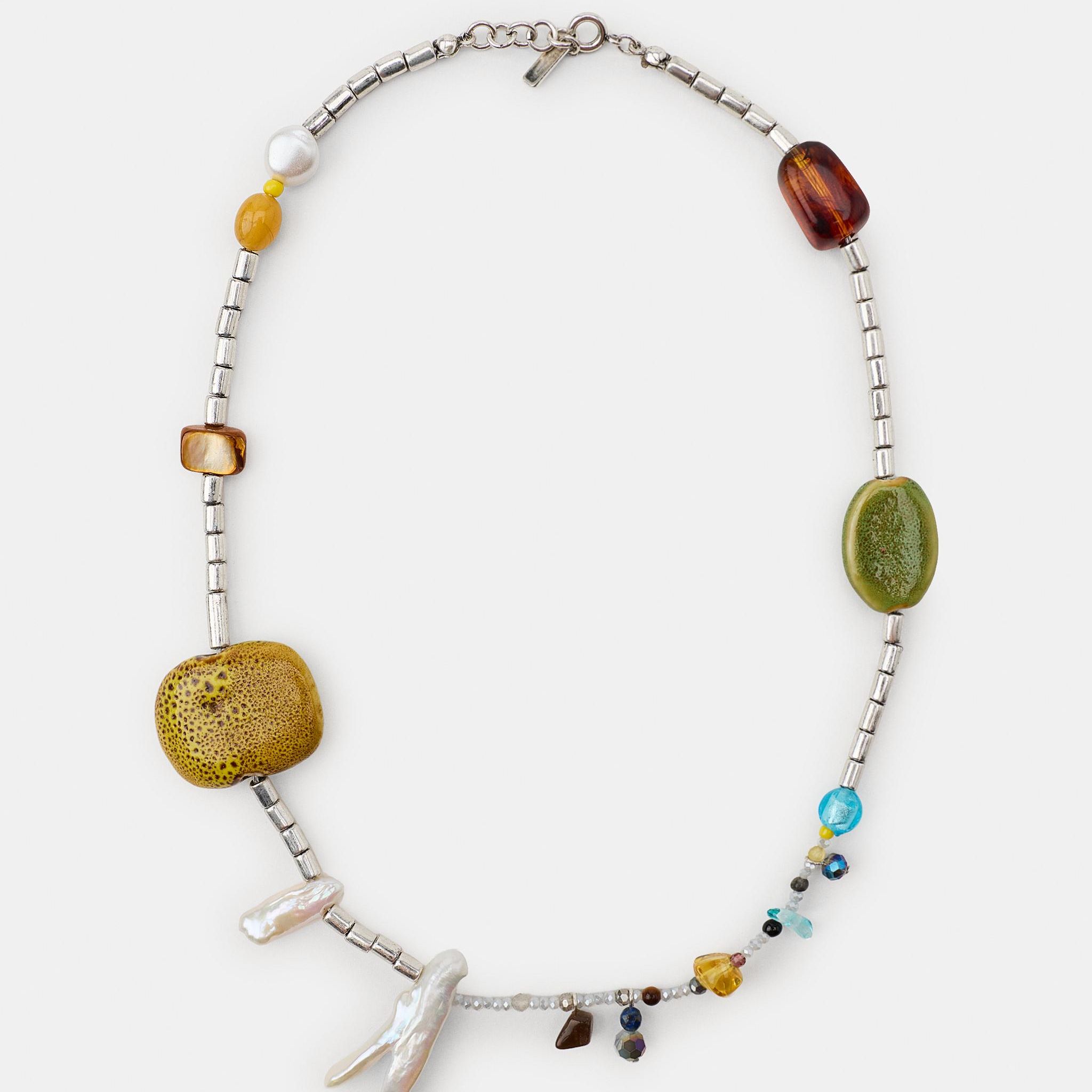 Beaded Seashell Necklace - Silver - M