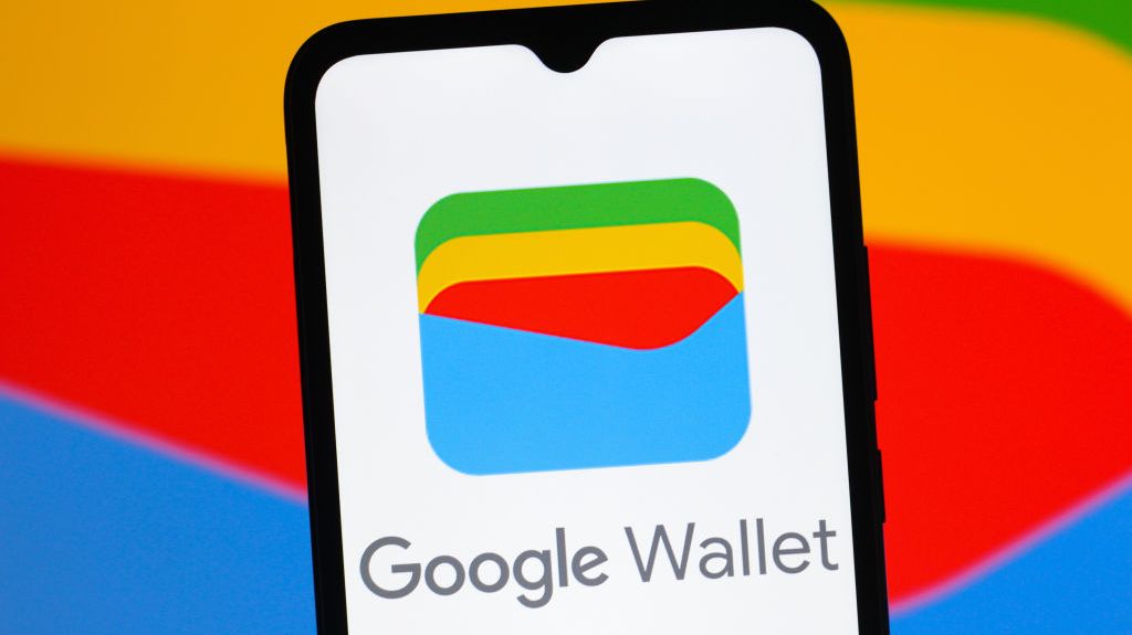 Google Wallet logo on cell phone screen
