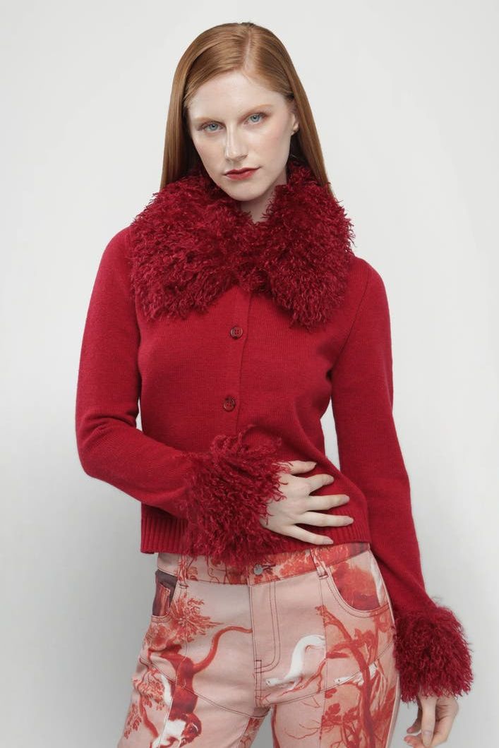 Petra Faux Yak Fur Trim Cardigan