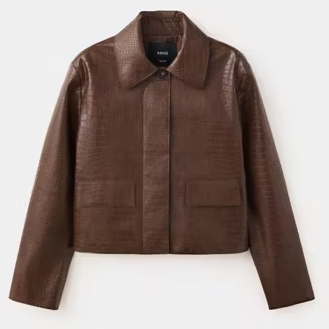 Mango, Croc-Effect Faux Leather Jacket