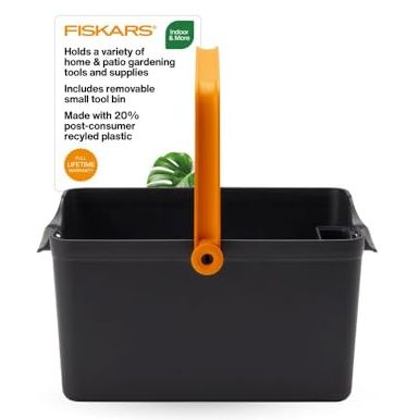 Fiskars Garden Tool Caddy, Portable Storage Organizer With Locking Handle and Removable Bin (wall-Mountable) for Snips &amp;amp; Pruners, Durable Recycled Resin Carrier for Indoor &amp;amp; Outdoor Gardening