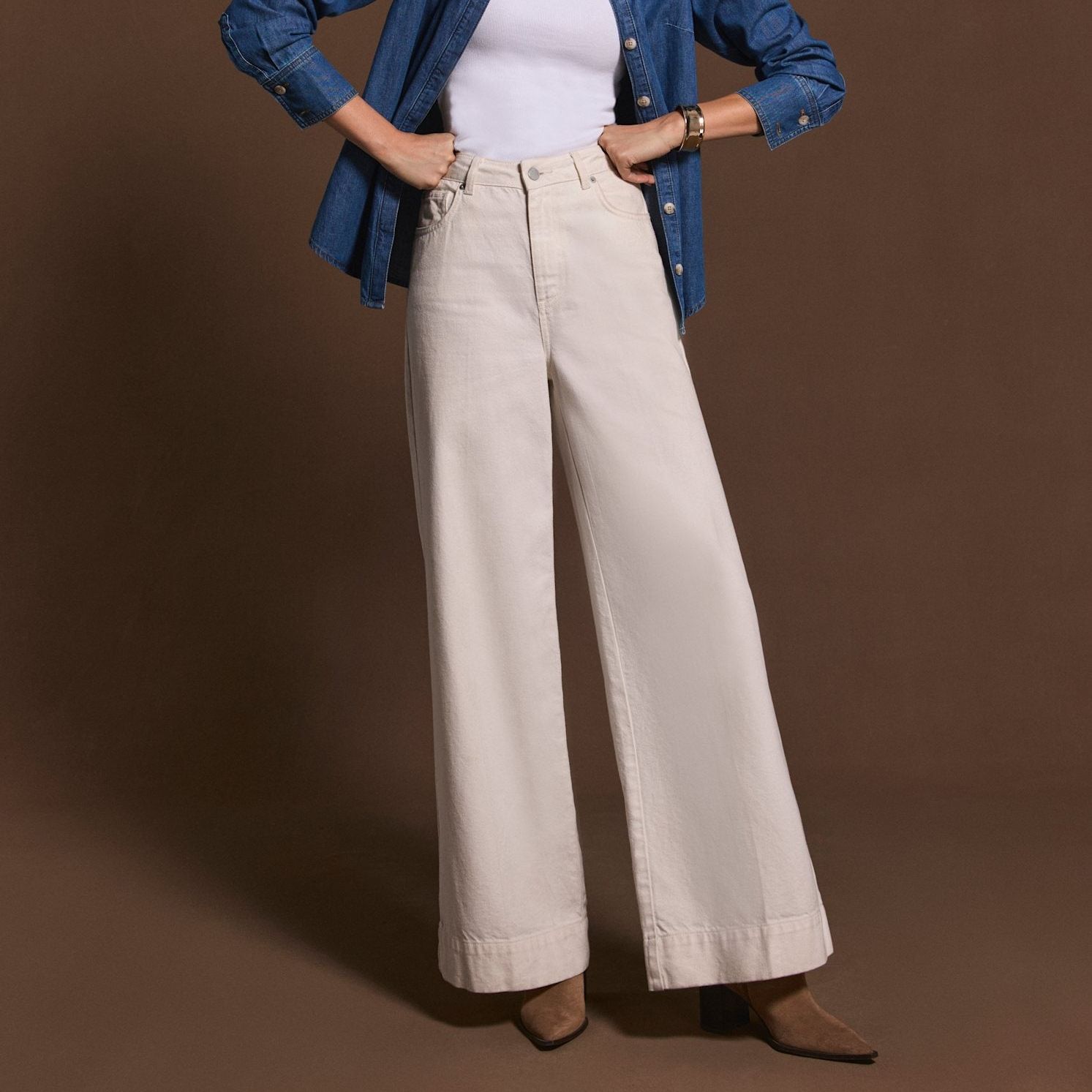 Cream Wide Leg Jeans