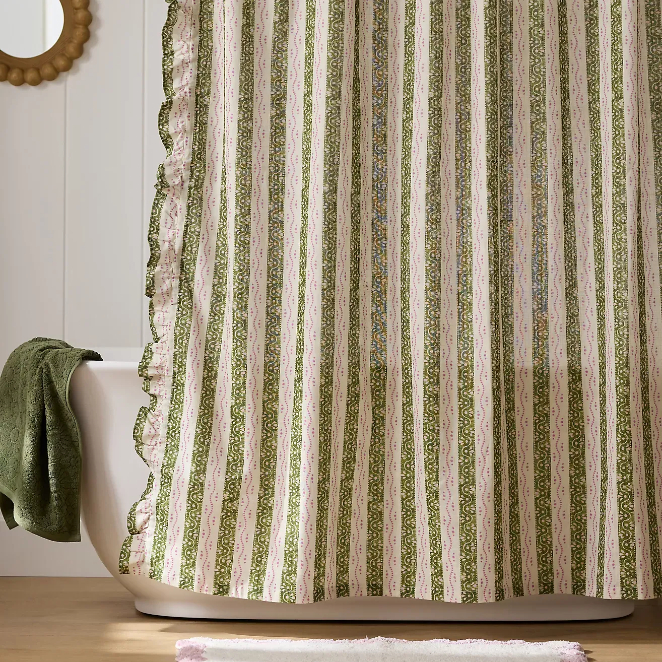 Ivy Cotton Printed Ruffle Stripe Shower Curtain