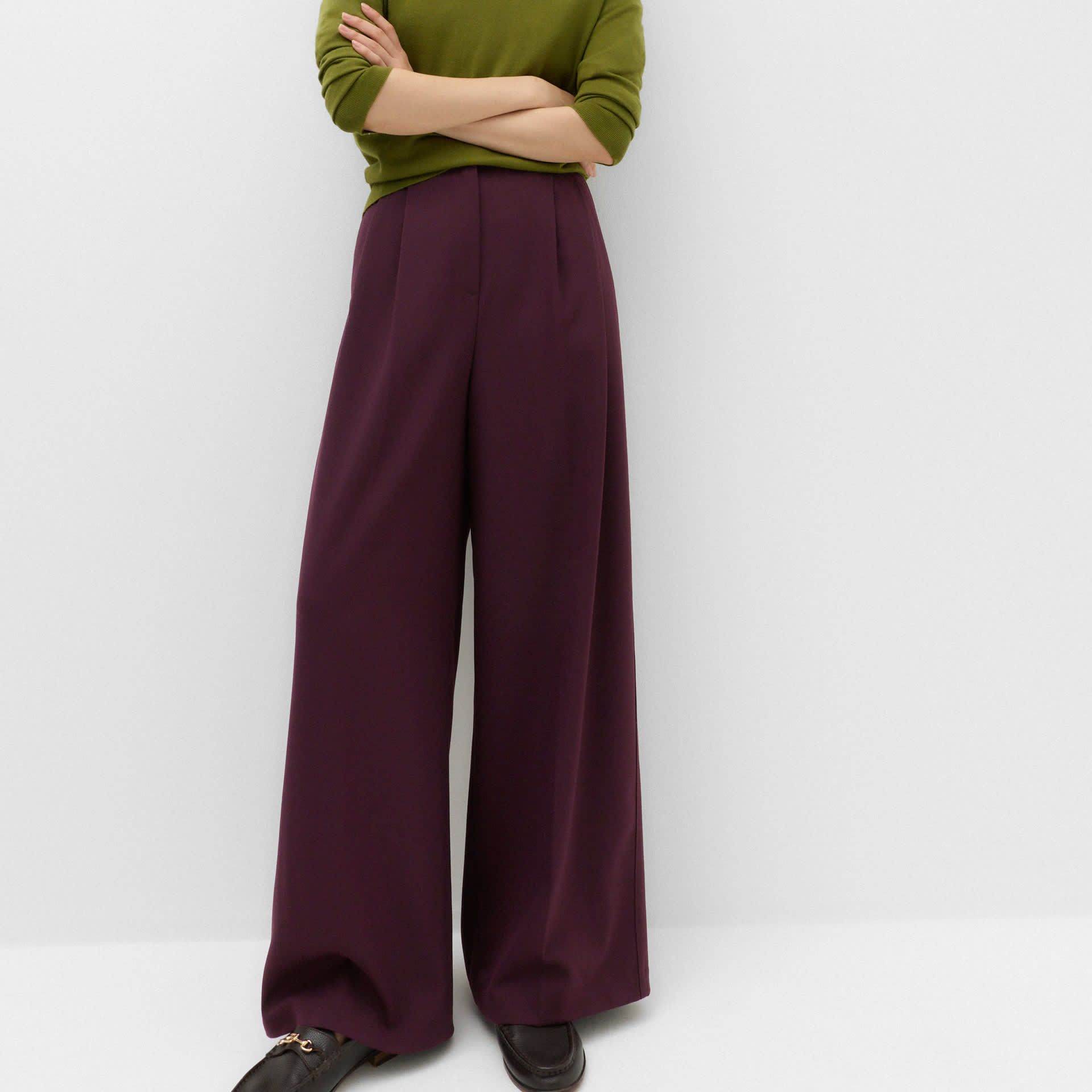 Double Pleated Side Tab Wide Leg Trousers