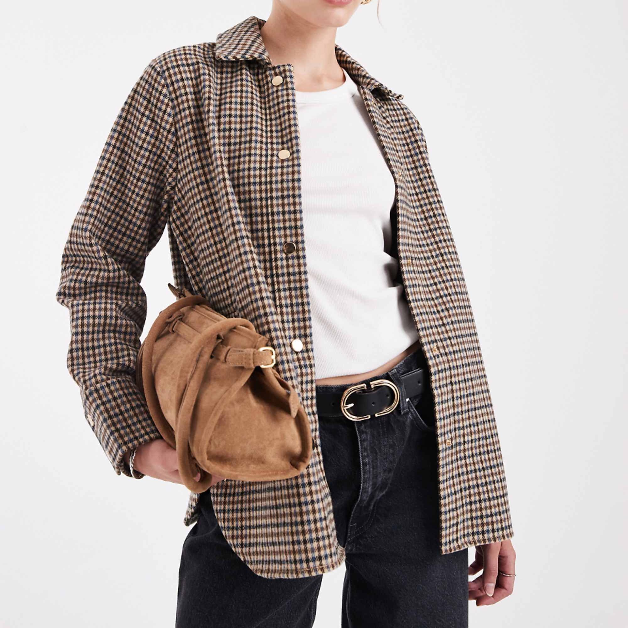 New Look Check Shacket in Brown