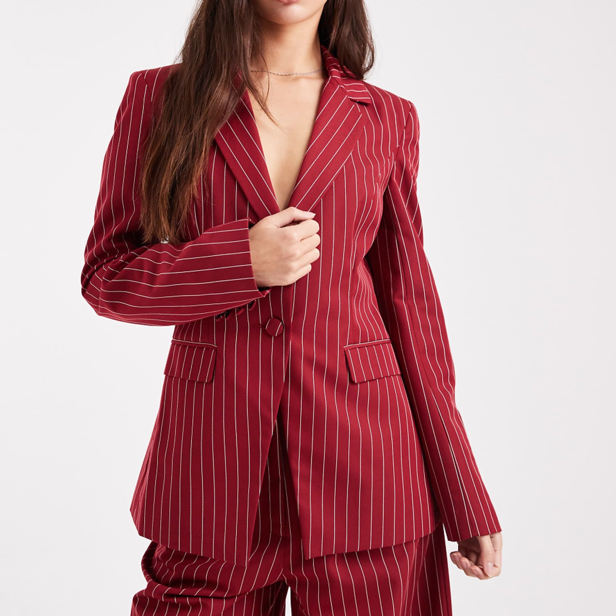 Miss Selfridge Cinch Pinstripe Blazer Co-Ord in Oxblood
