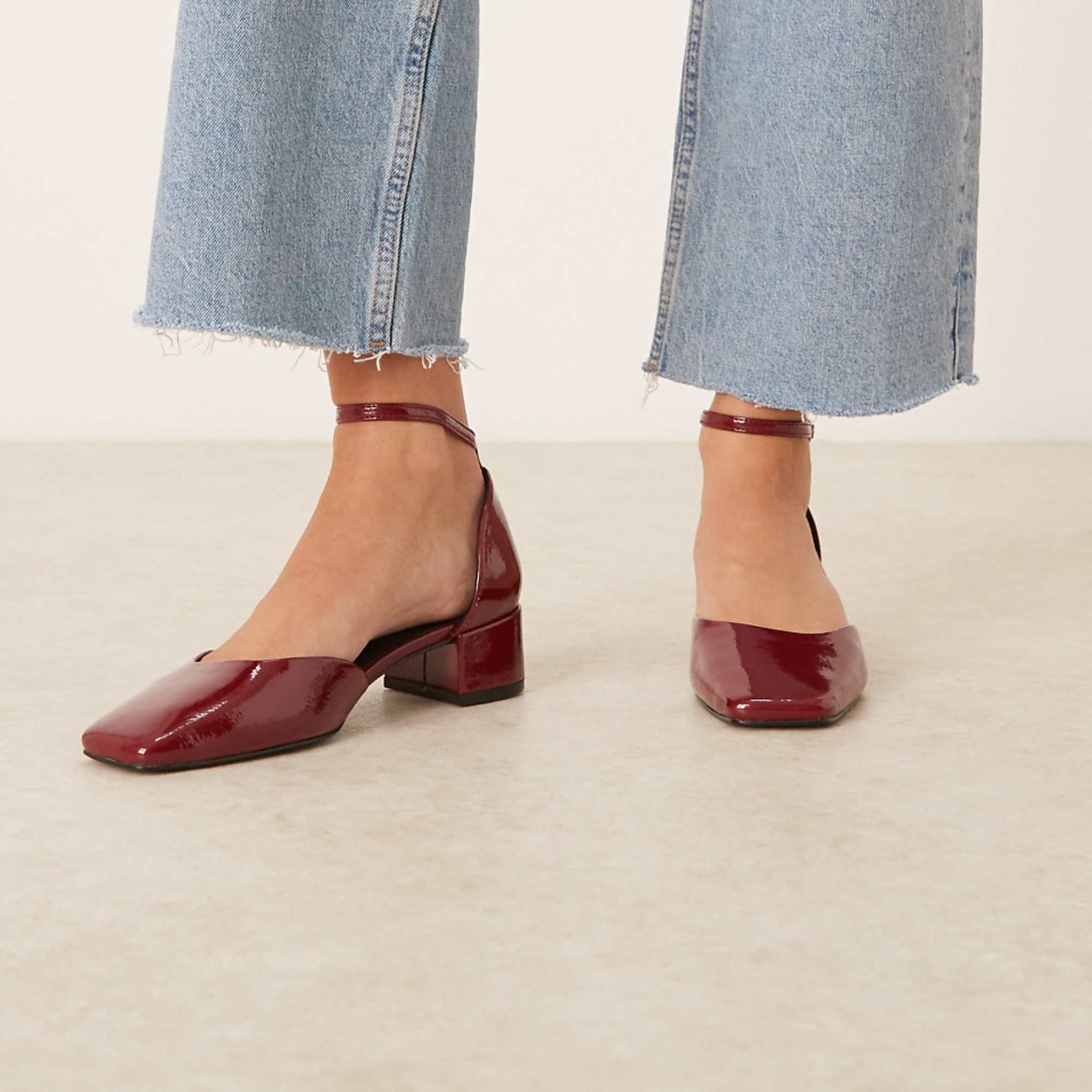 Asos Design Sweet Mid Block Heel Shoes in Burgundy Patent