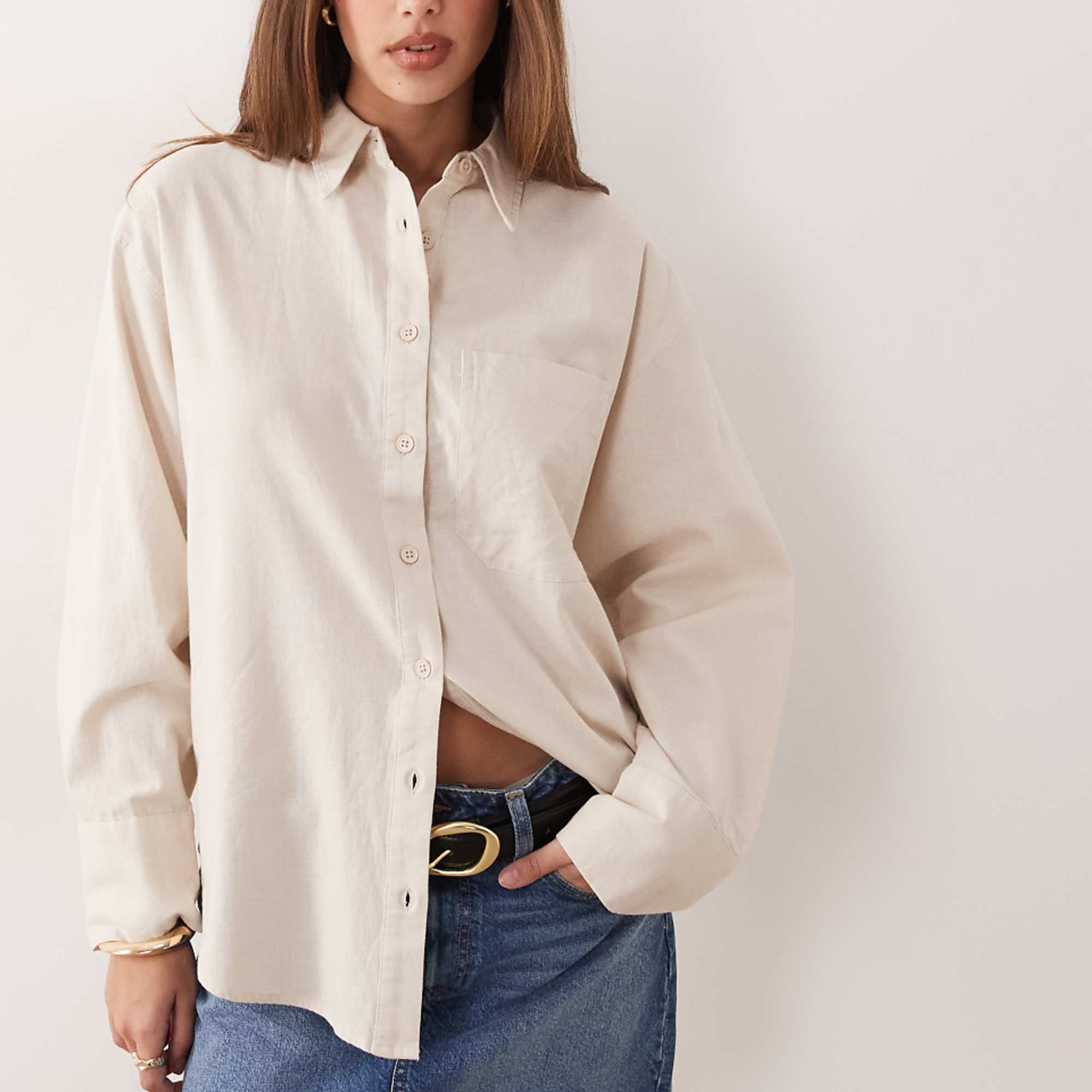 Asos Design Oversized Shirt With Linen in Natural