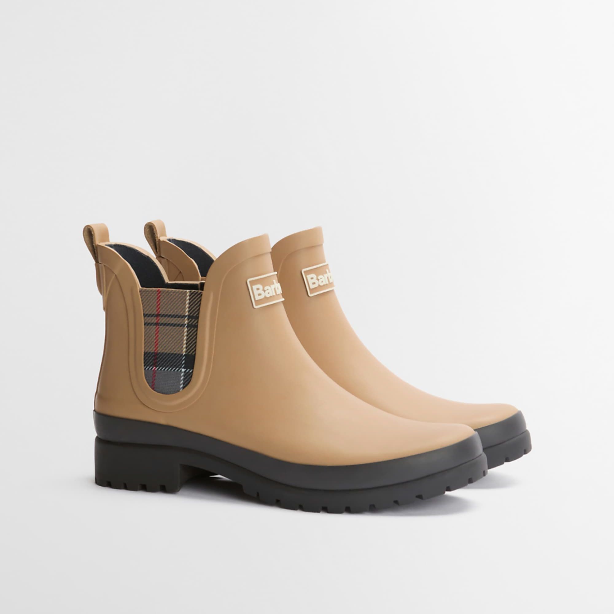 Barbour Mallow Chelsea Tartan Wellington Boots in Beige