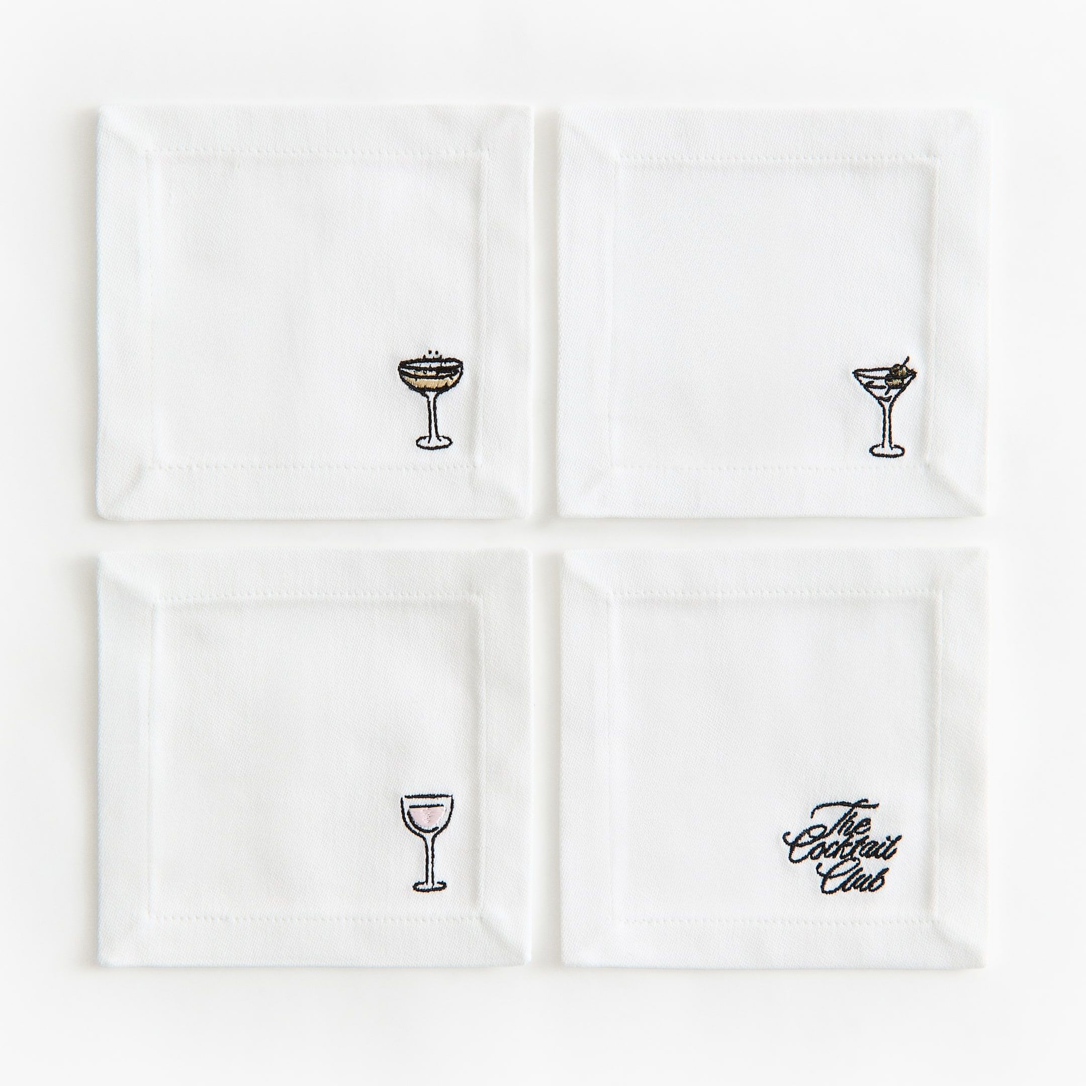 4-Pack Embroidered Coasters - White