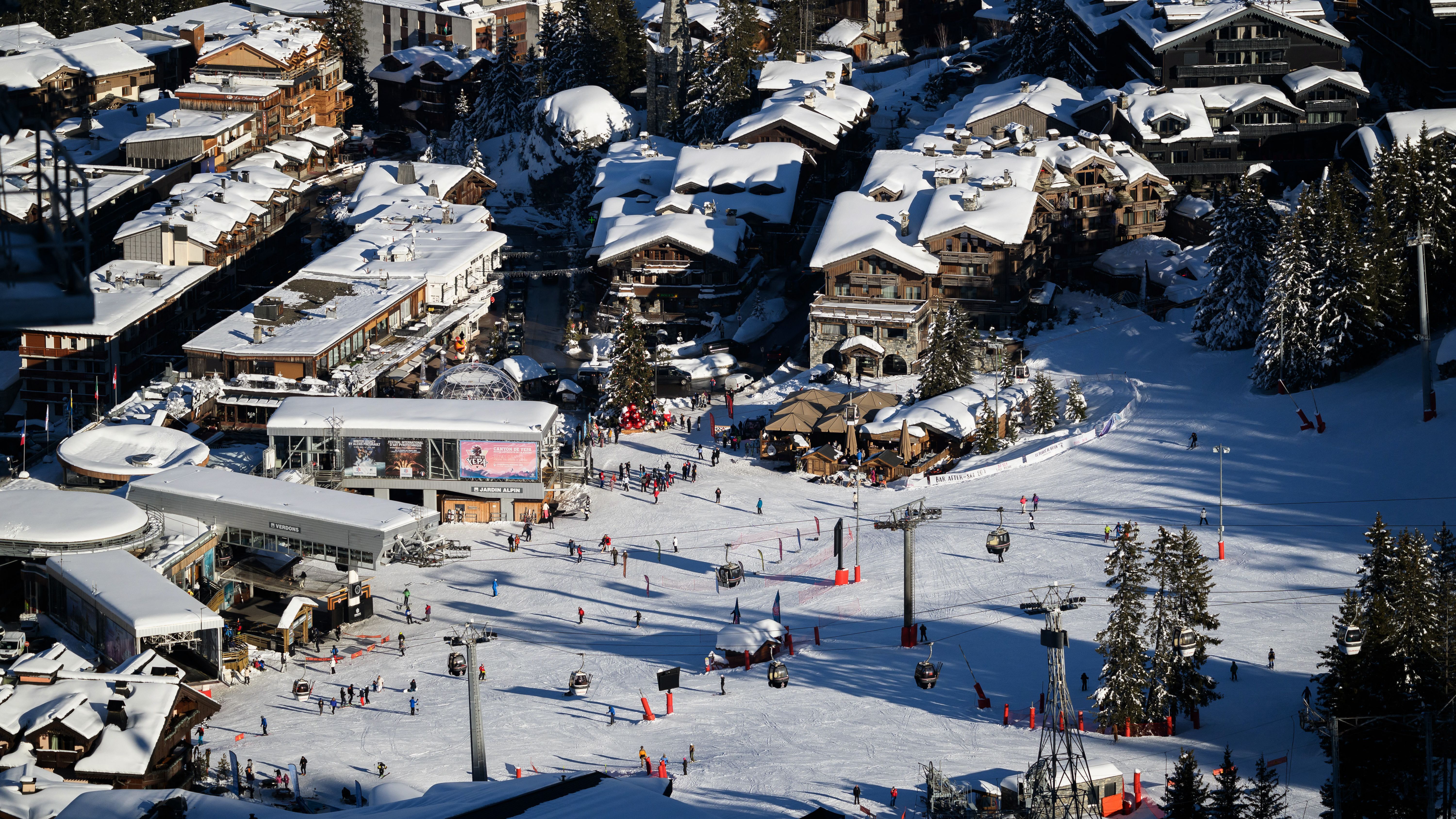This photograph partially shows the Courchevel ski resort on January 30, 2025.