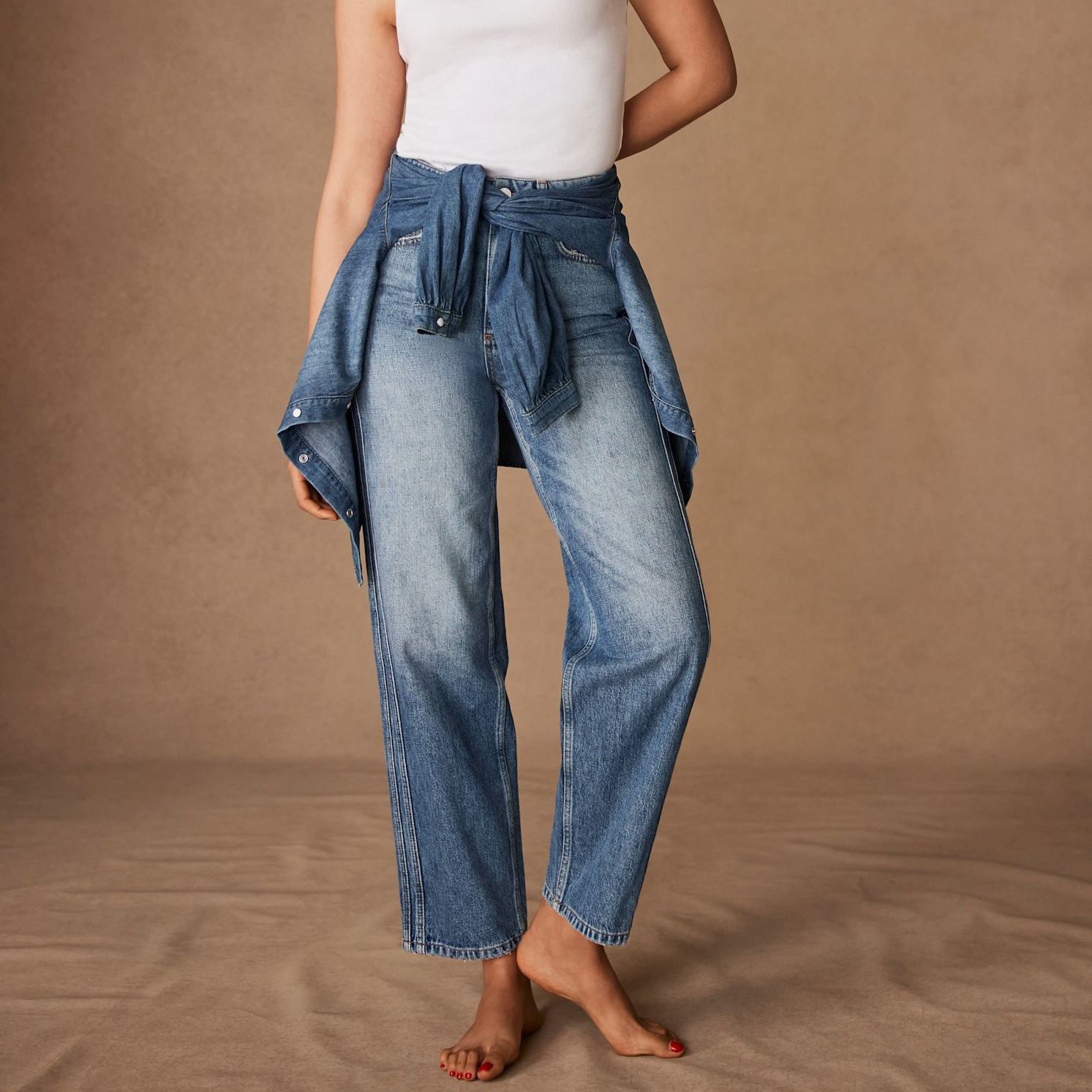 Mid Indigo Relaxed Tapered Boyfriend Jeans