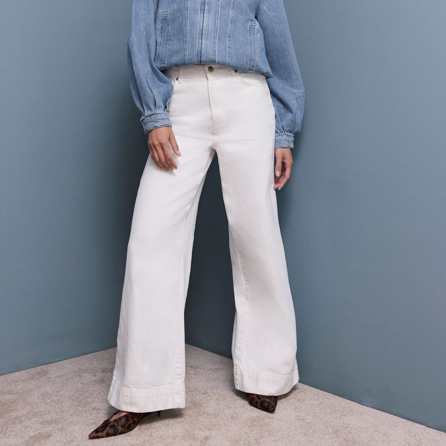Cream Wide Leg Jeans