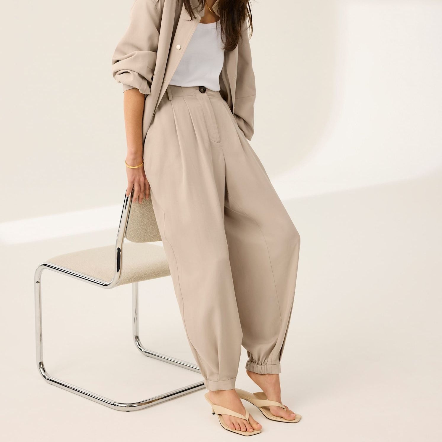 Neutral Tapered Balloon Trousers