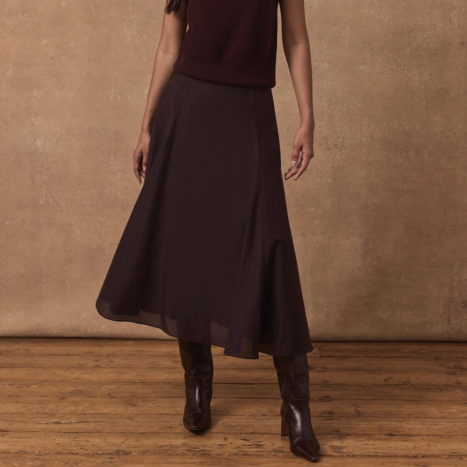 Burgundy Full Midi Skirt