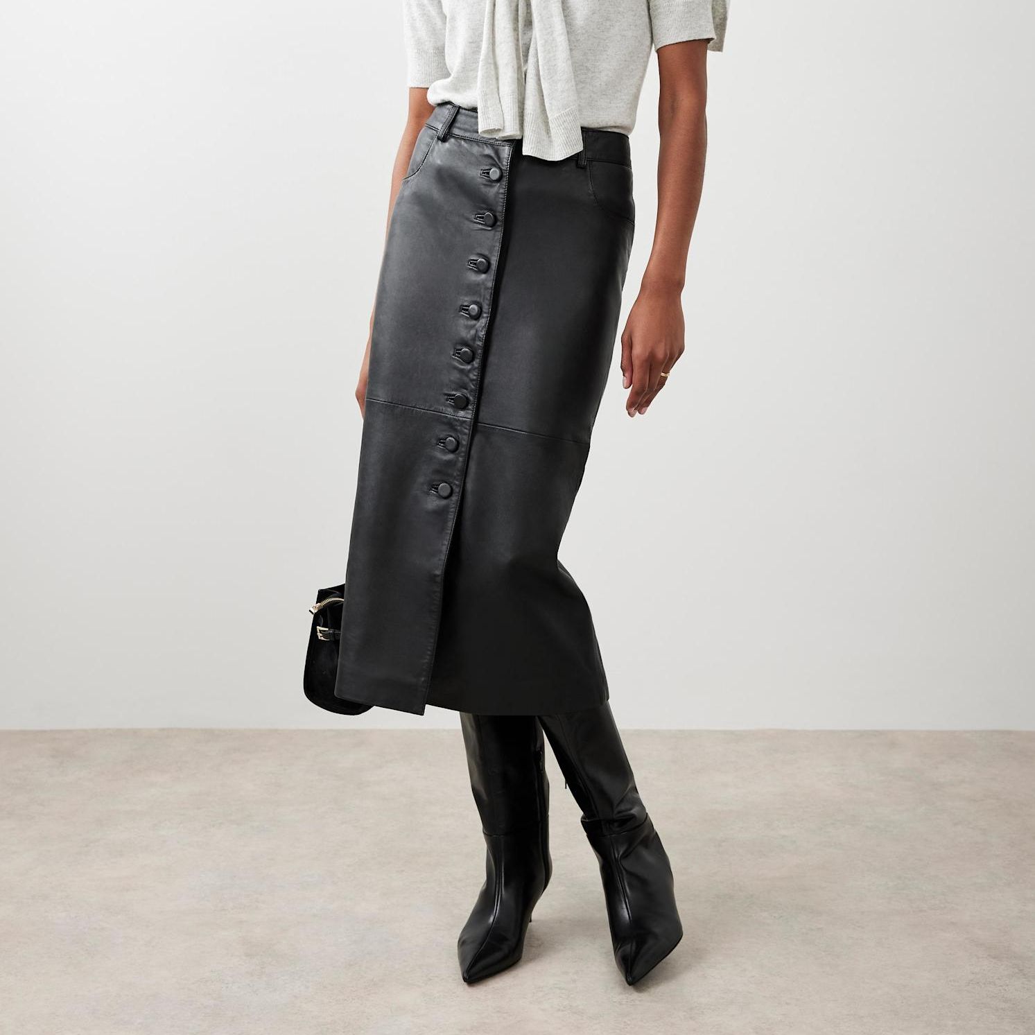 Black Leather Midi Skirt