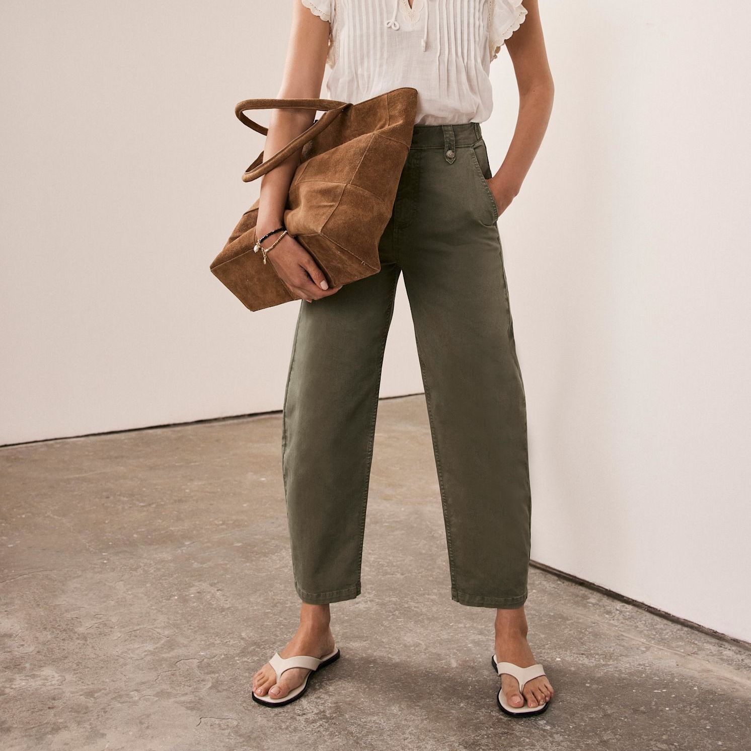 Khaki Barrel Chino Trousers