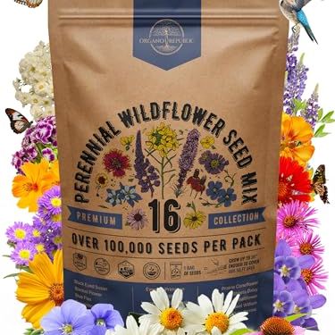 Organo Republic 16 Perennial Wildflower Seeds Mix for Indoor &amp;amp; Outdoors. 100,000+ Non-Gmo, Heirloom Wildflower Garden Seeds, 4oz Packet for Growing Wild Flowers to Attract Bees, Butterflies &amp;amp; Birds