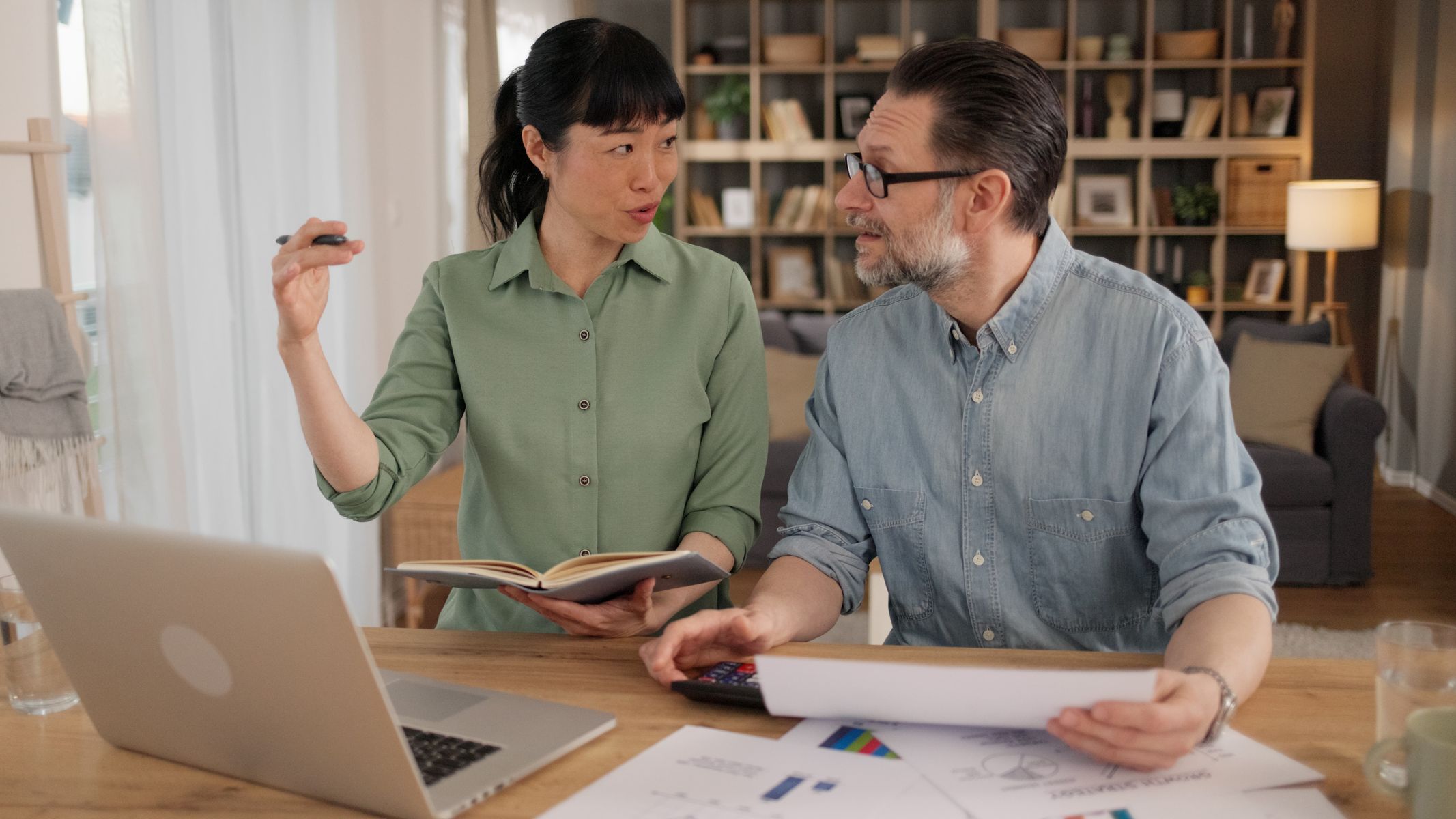 A couple having a monthly budget meeting