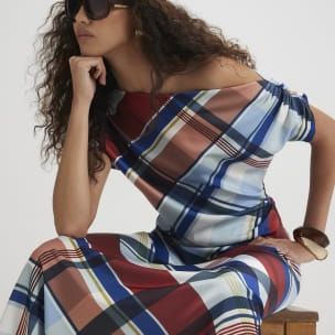 Blue Check Satin Blouse