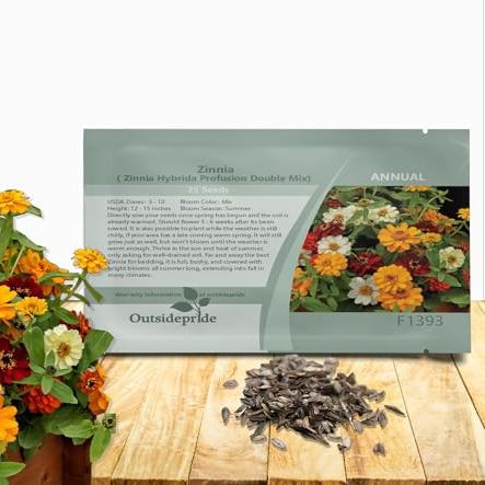Outsidepride Profusion Double Mix Zinnia Seeds - 25 Pcs Annual, Hardy &amp;amp; Drought Tolerant, Easy to Grow, Flower Seeds for Planting With Daisylike Double Blooms, Ideal for Pollinator Gardens
