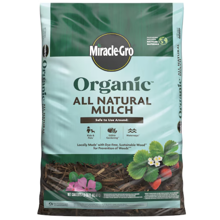 A bag of organic Miracle Gro mulch