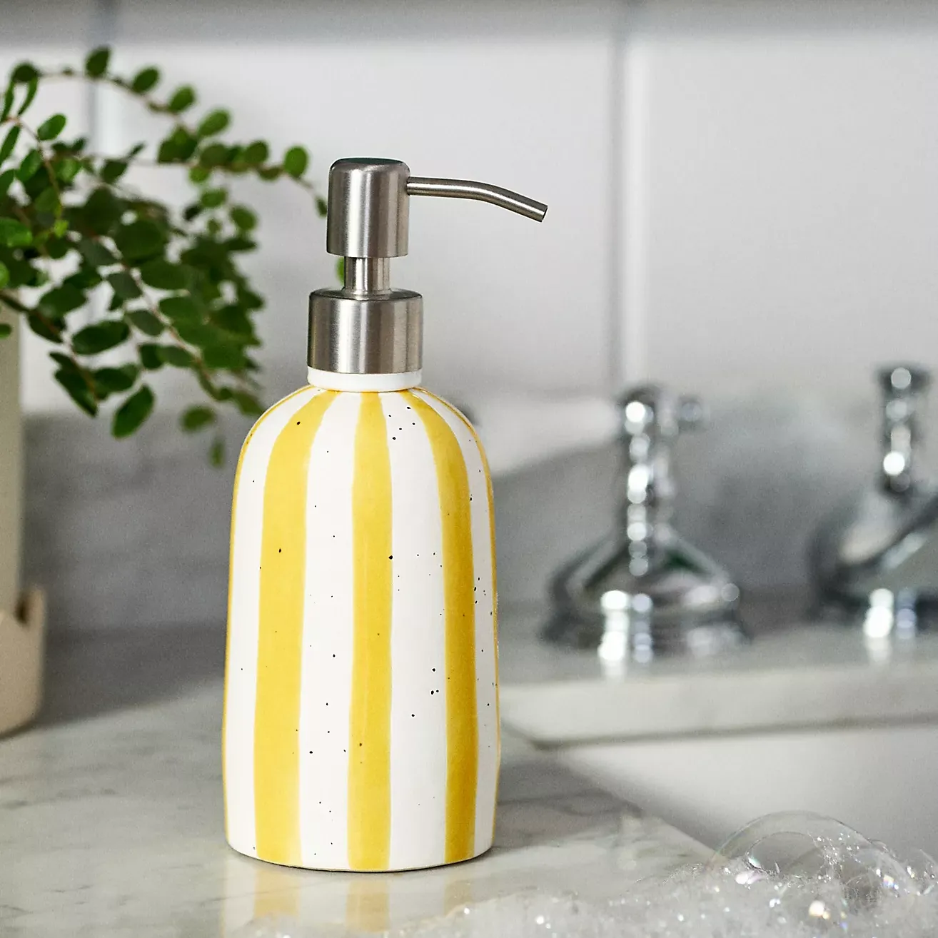 Striped Ceramic Soap Dispenser