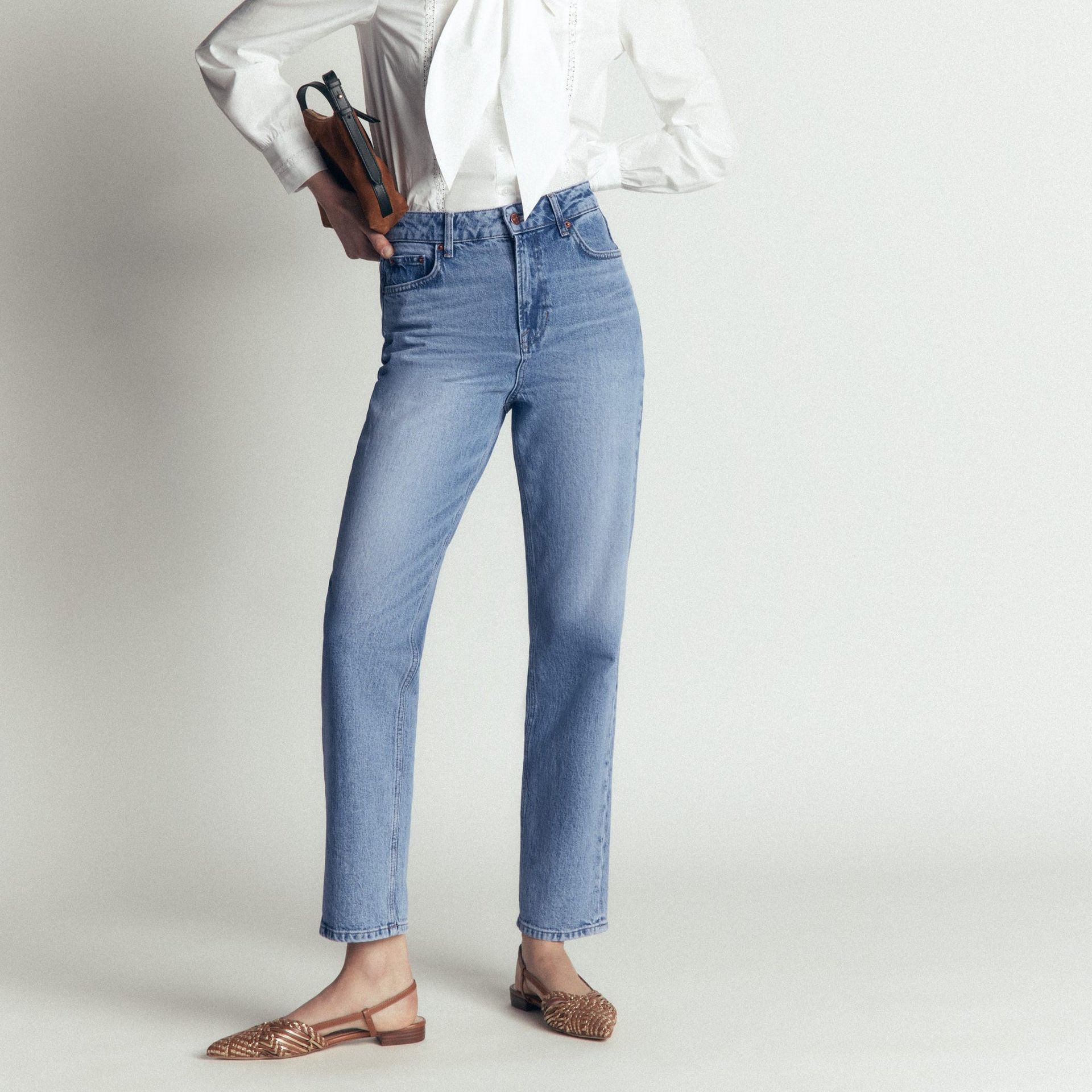 High Rise Straight Jeans-Light Vintage