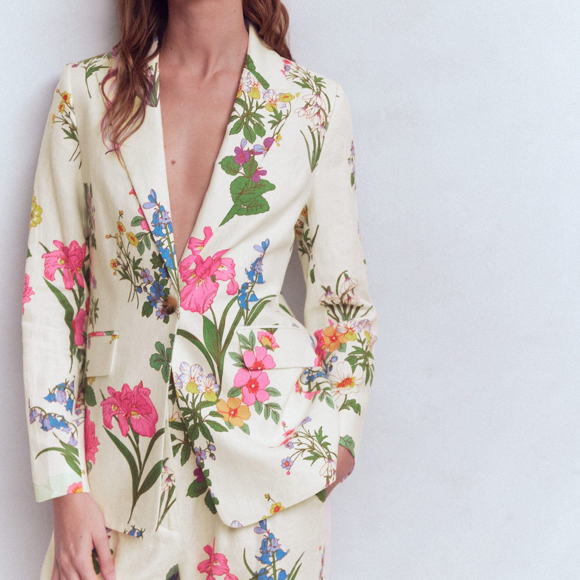 Woodbridge Linen Blazer-Ivory, Delicate Blossom