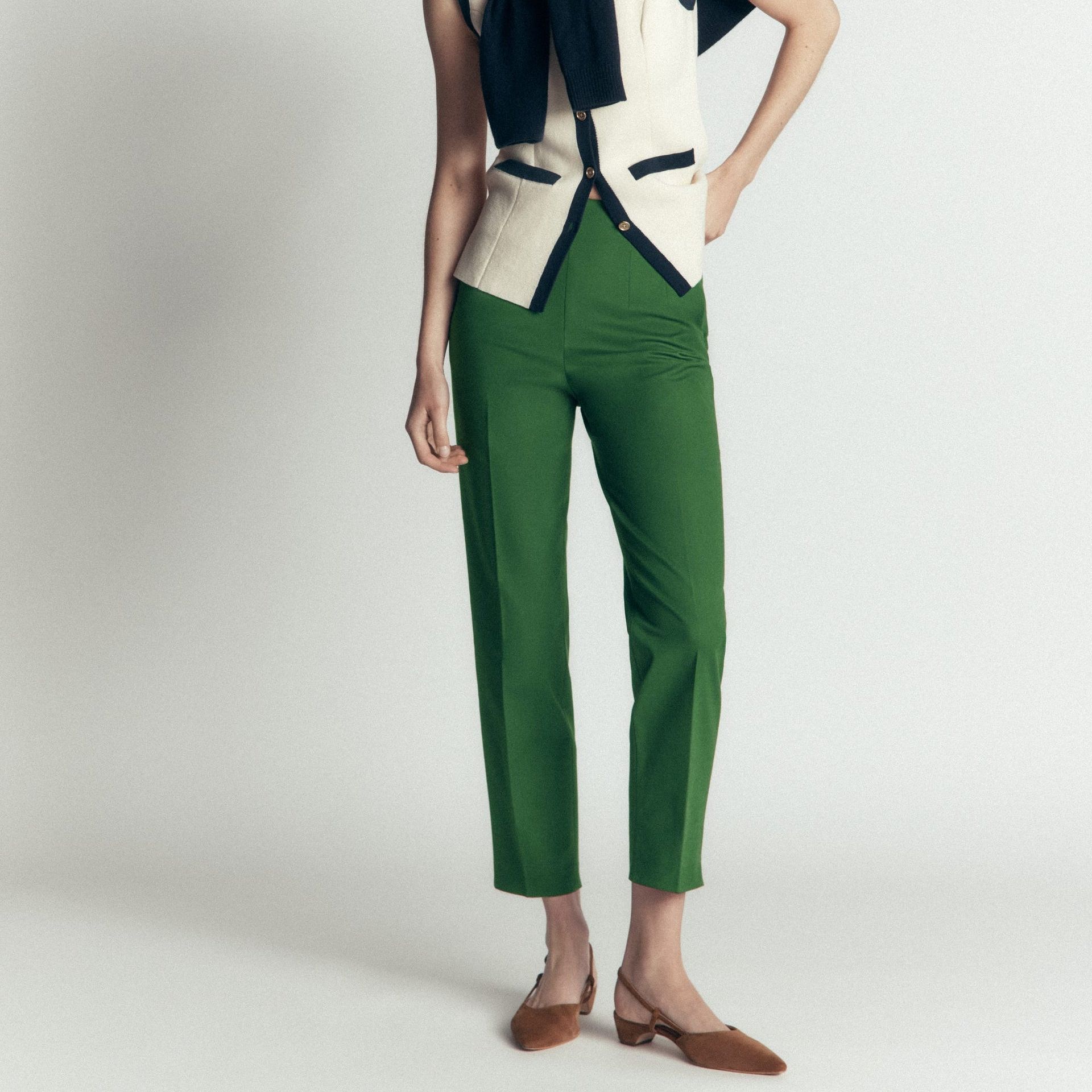 Slim Leg Cotton Trousers-Hunter Green