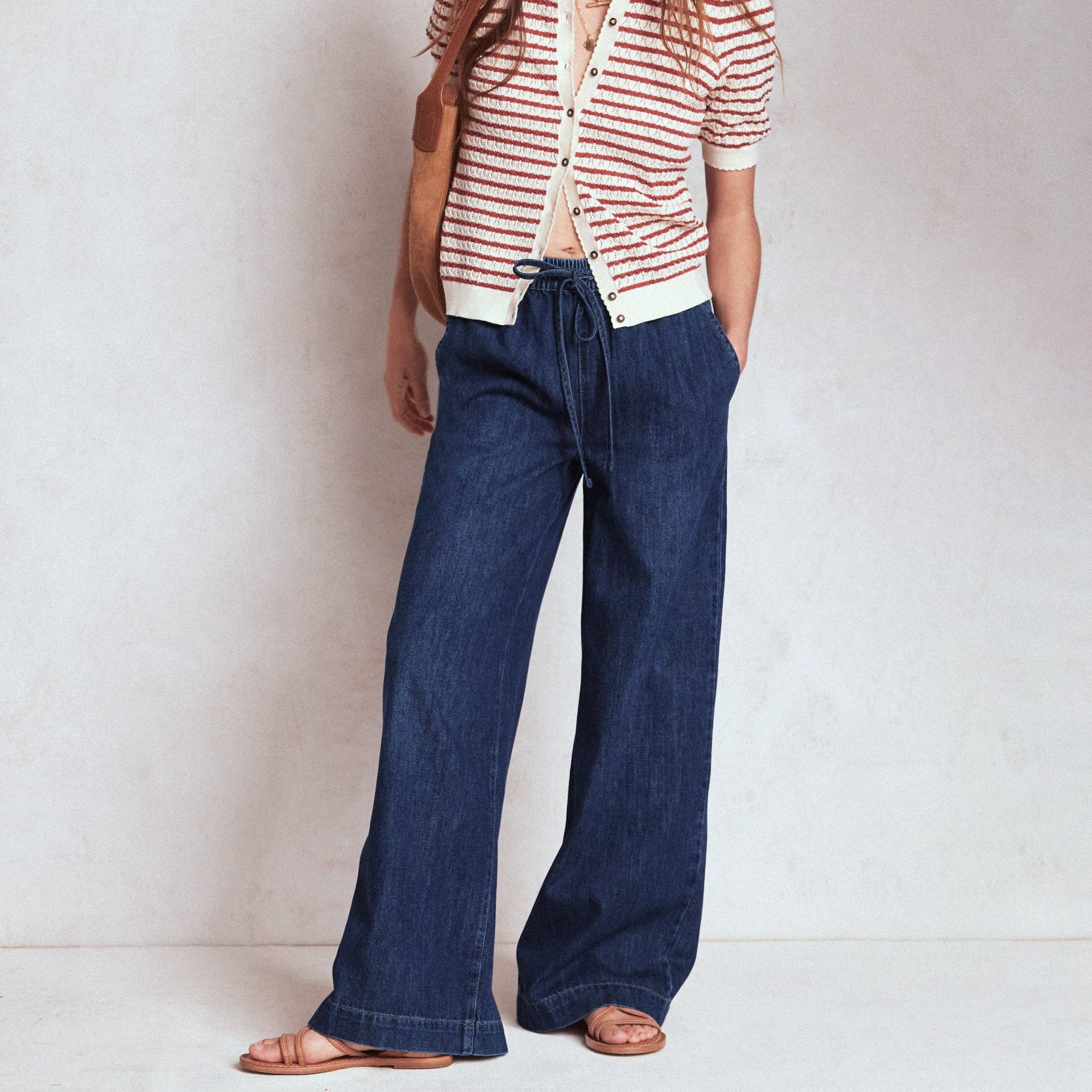 Drawcord Denim Trousers-Mid Wash